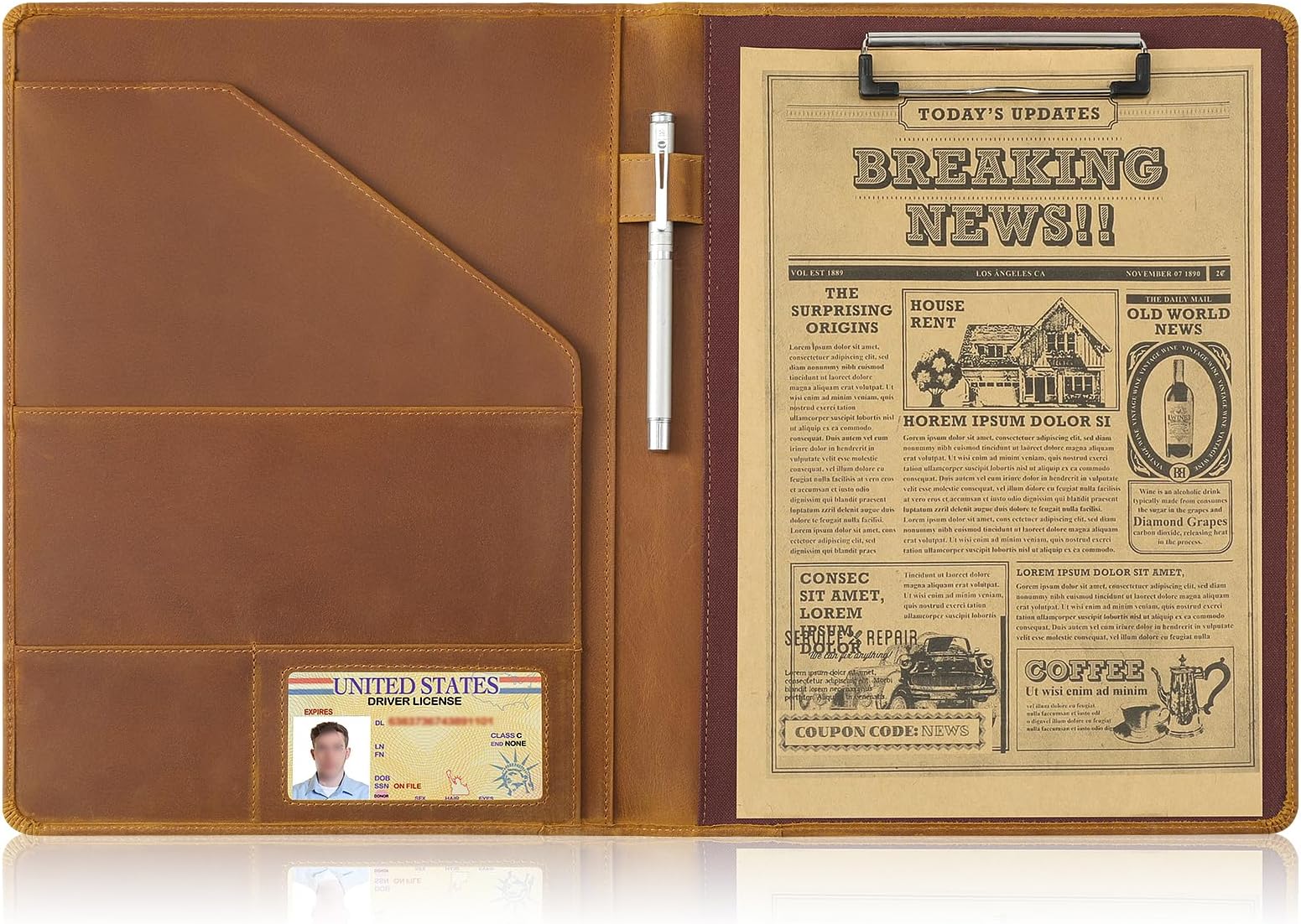 ELIZO Leather Portfolio Organizer – Genuine Full Grain Leather, Padfolio & Tablet Holder