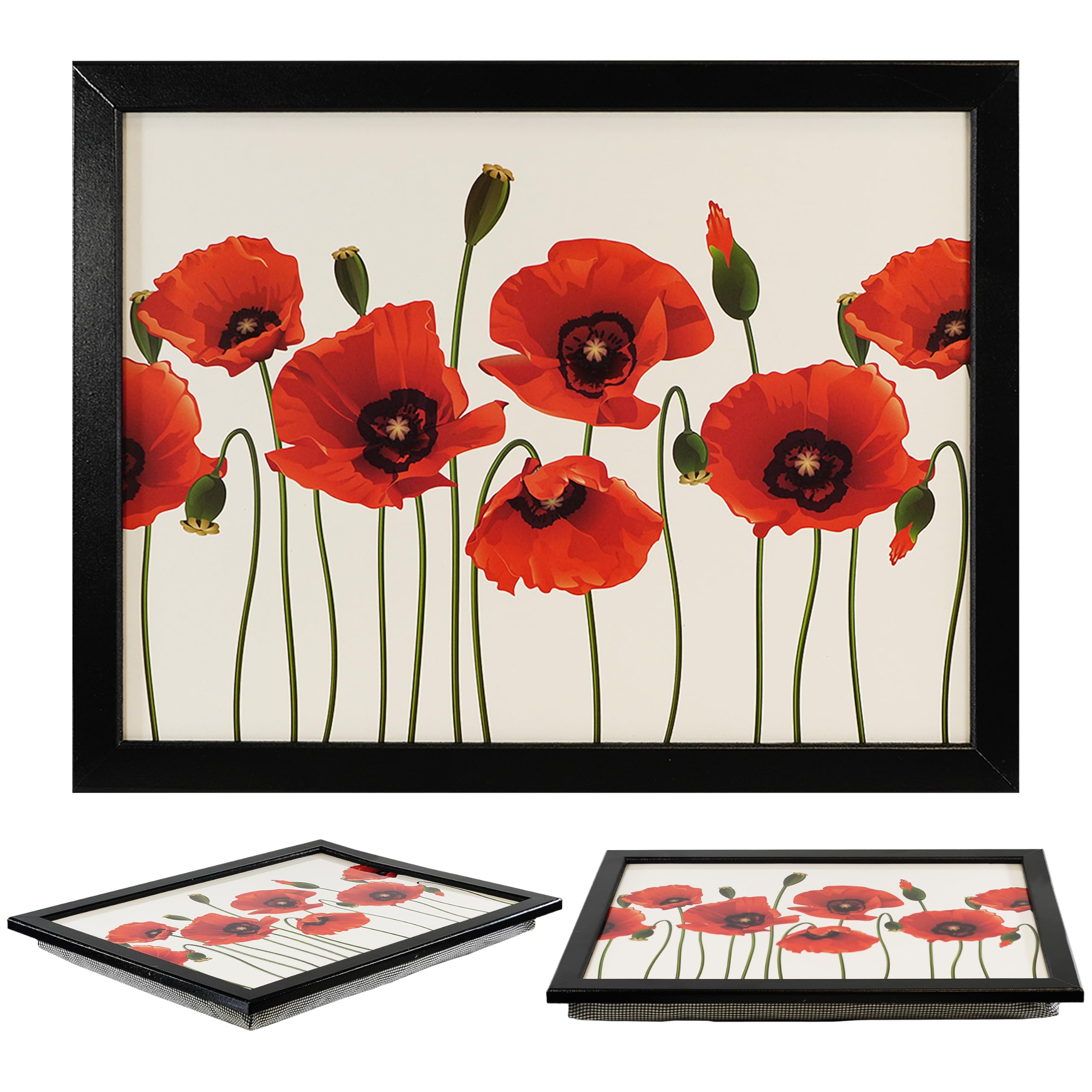 Mts Poppies Large Wooden Soft Padded Cushioned Bean Bag Lap Dinner Laptop Food Tv Tray (Poppies)