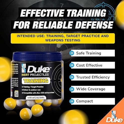 Miniatura 3 de Duke Inert Projectiles - 68 pistolas de entrenamiento de munición Cal, proyectiles de polvo no letal calibre 68, bolas de defensa personal, pistola