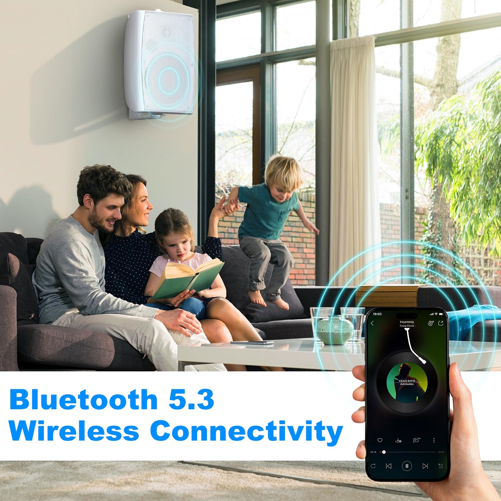 Herdio 8 Pouces 600W Haut-Parleur Bluetooth extérieur, étanche Enceintes d'extérieur, Haut-Parleur Mural résistant avec Paire TWS | Convient aux Grands espaces (Blanc)