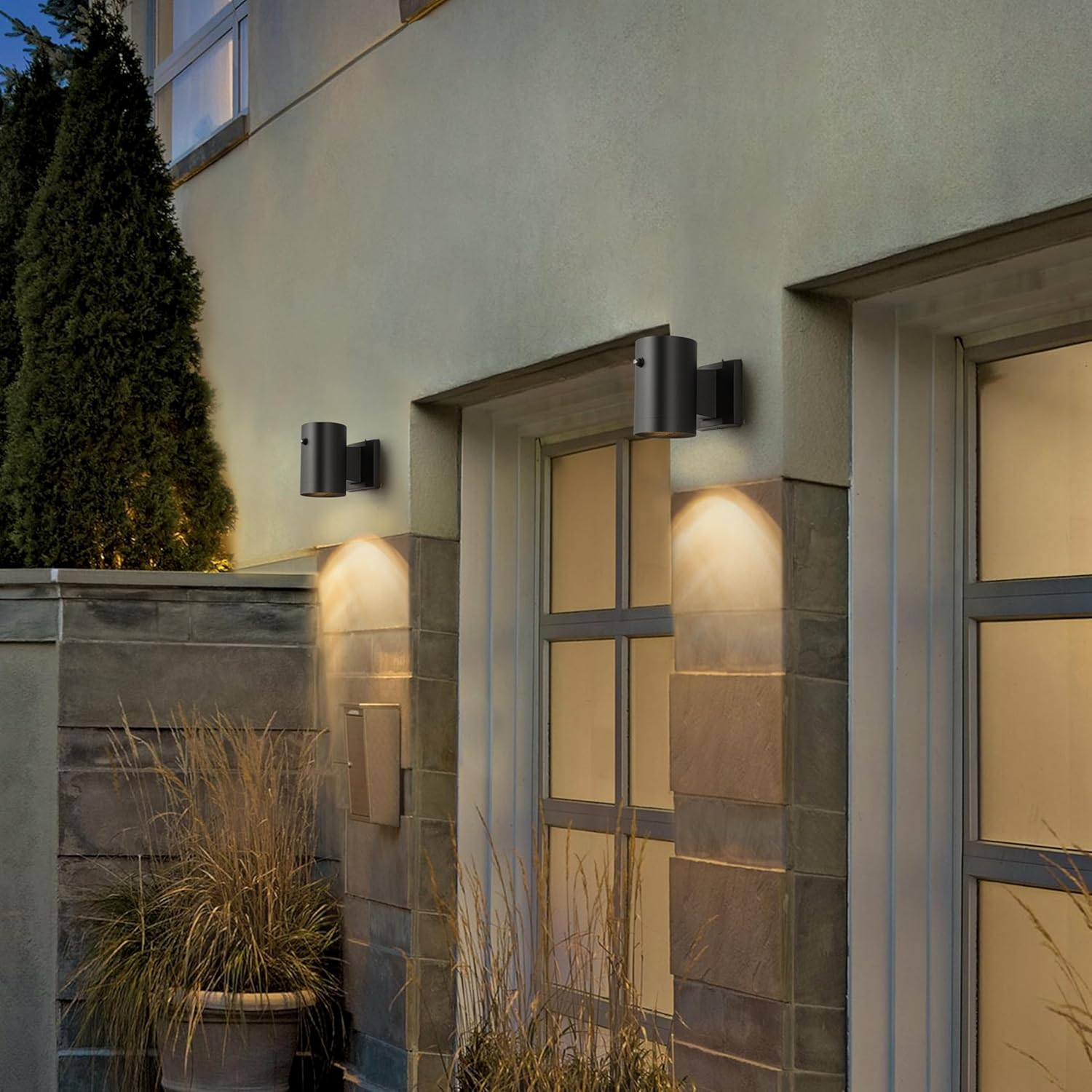 2-Pack Dusk to Dawn Outdoor Lighting, Waterproof Aluminum Exterior Porch Sconces with photocell, Modern Black Outdoor Light Fixture Wall Mount for Patio Garage Deck Outside