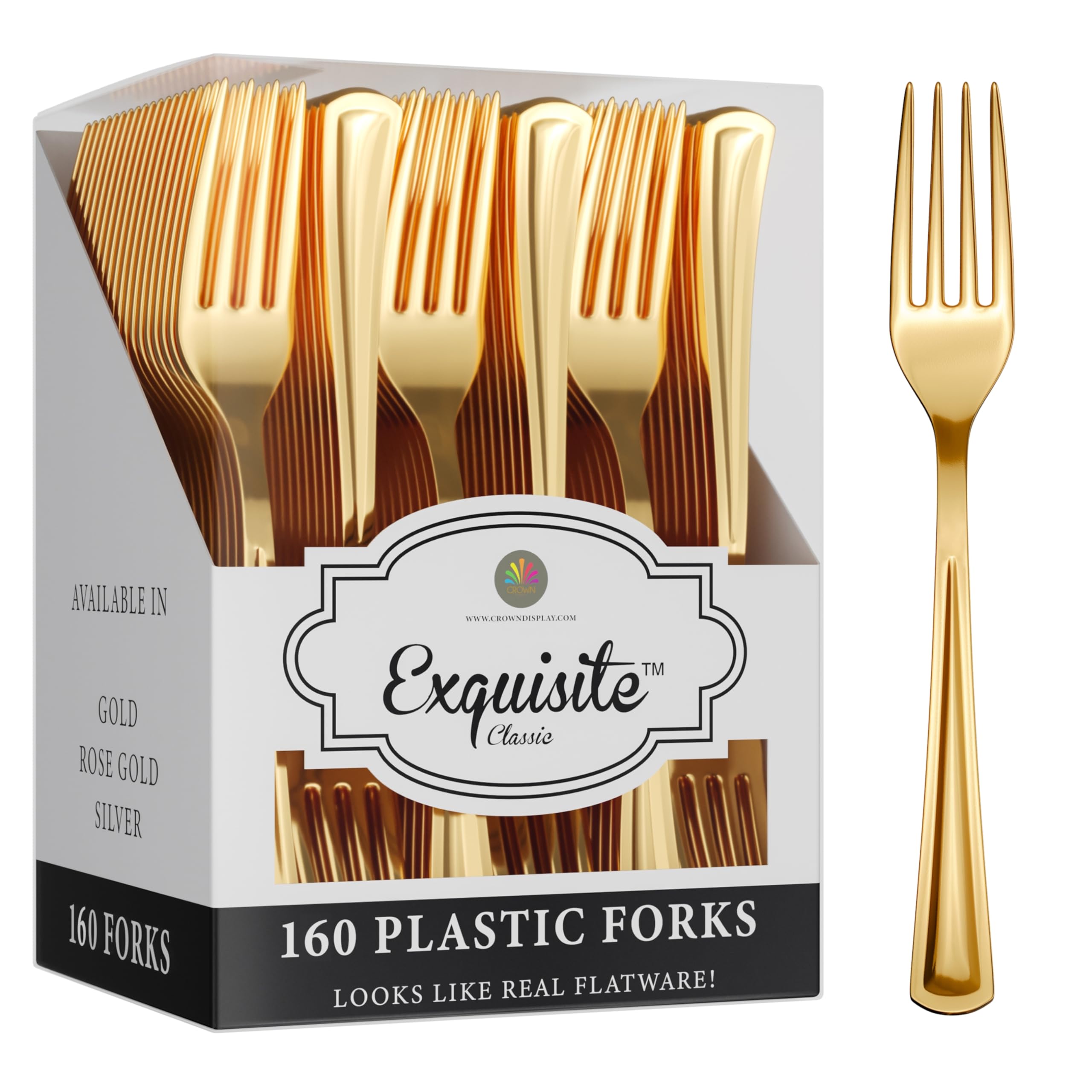 Exquisite Gold Plastic Forks Heavy Duty 160 Pieces Gold Plastic Silverware Heavy Duty Disposable Silverware Set, Disposable Forks Eating Utensils Sets
