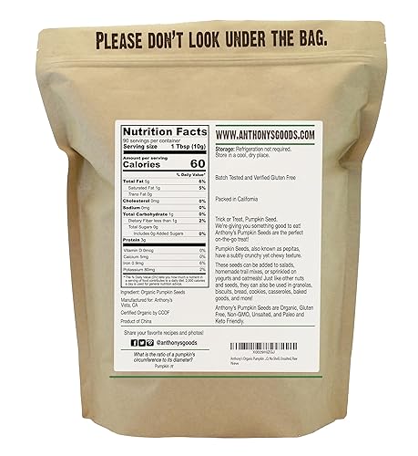 Miniatura 2 de Anthony's Semillas de calabaza orgánicas, 2 libras, sin gluten, sin OMG, sin cáscara, sin sal, aptas para dieta cetogénica
