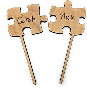 Puzzle Cake Toppers, Puzzle Pieces Wedding Cake Toppers, Rustic Wooden C...