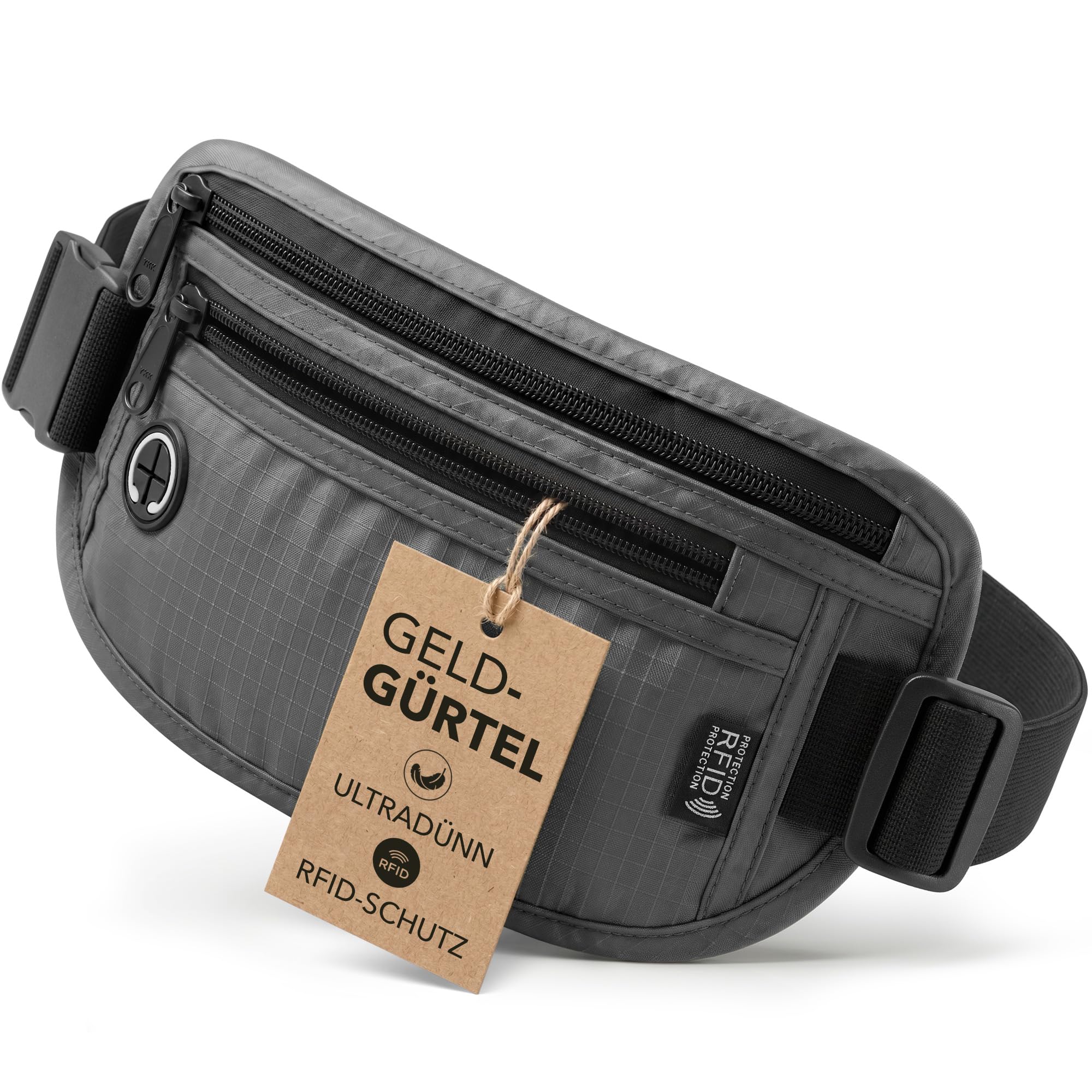 Bum Bag Men Women with RFID Protection - Anti-Theft Waist Bag Water-Repellent Adjustable Strap 44.5-79.5 cm, 2 Ways to Carry Belt Bag Travel Sports Festival Outdoor - Grey