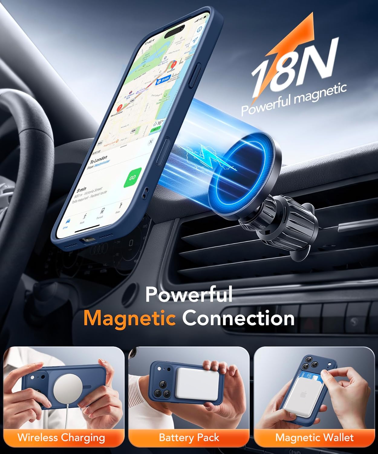 Magnetic Case for iPhone 17 Pro with Privacy Screen Protector [Compatible with MagSafe][Camera Protection][Military-Grade][Camera Control Cover]Translucent Matte iPhone 17 Pro Phone Case,Deep Blue - Image 3