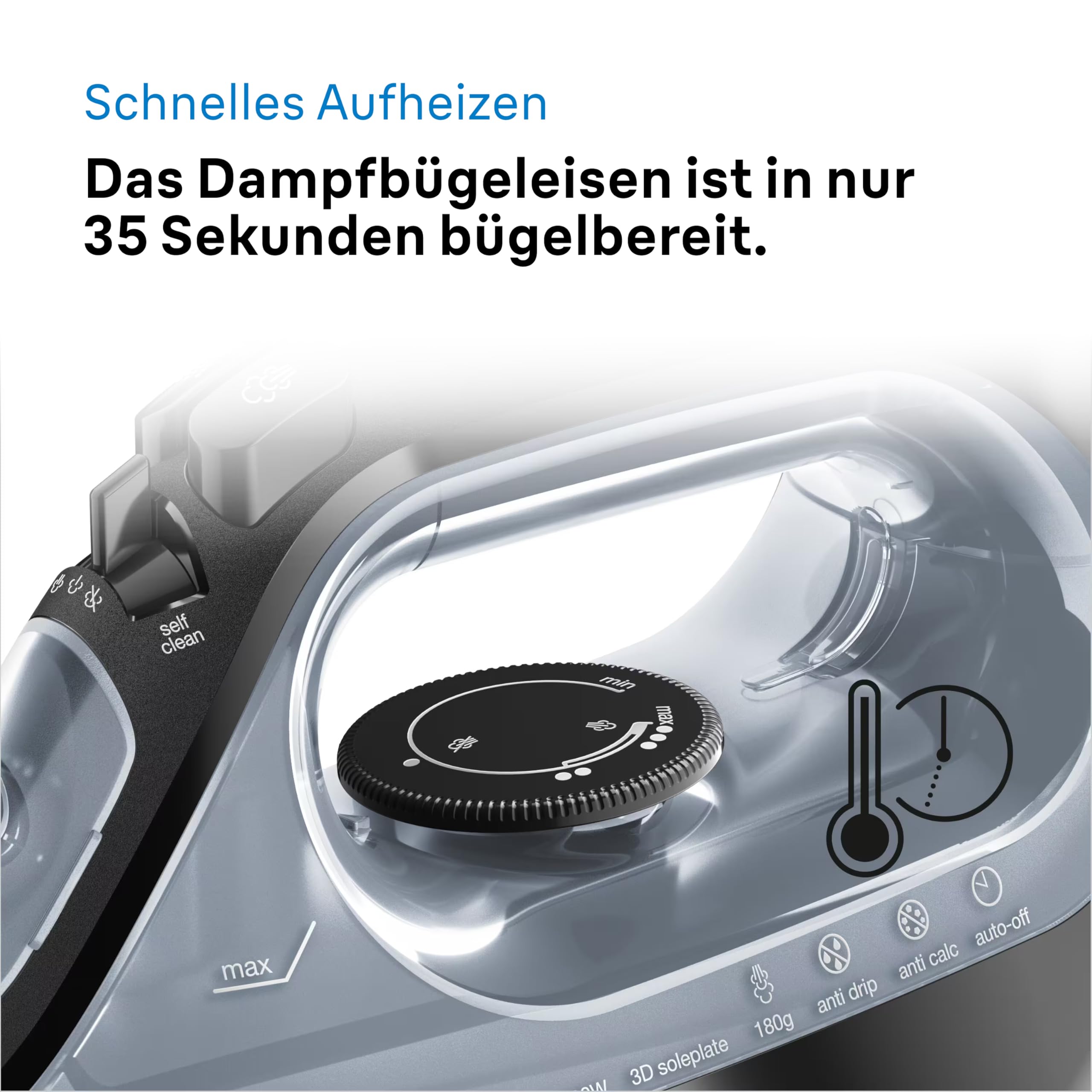 Braun Dampfbügeleisen TexStyle 3 SI3055BK, FreeGlide 3D-Technologie, Bügelsohle mit Keramikbeschichtung, automatische Abschaltung, kurze Aufheizzeit, einfache Nachfüllung (220 ml), 2400 W, Schwarz