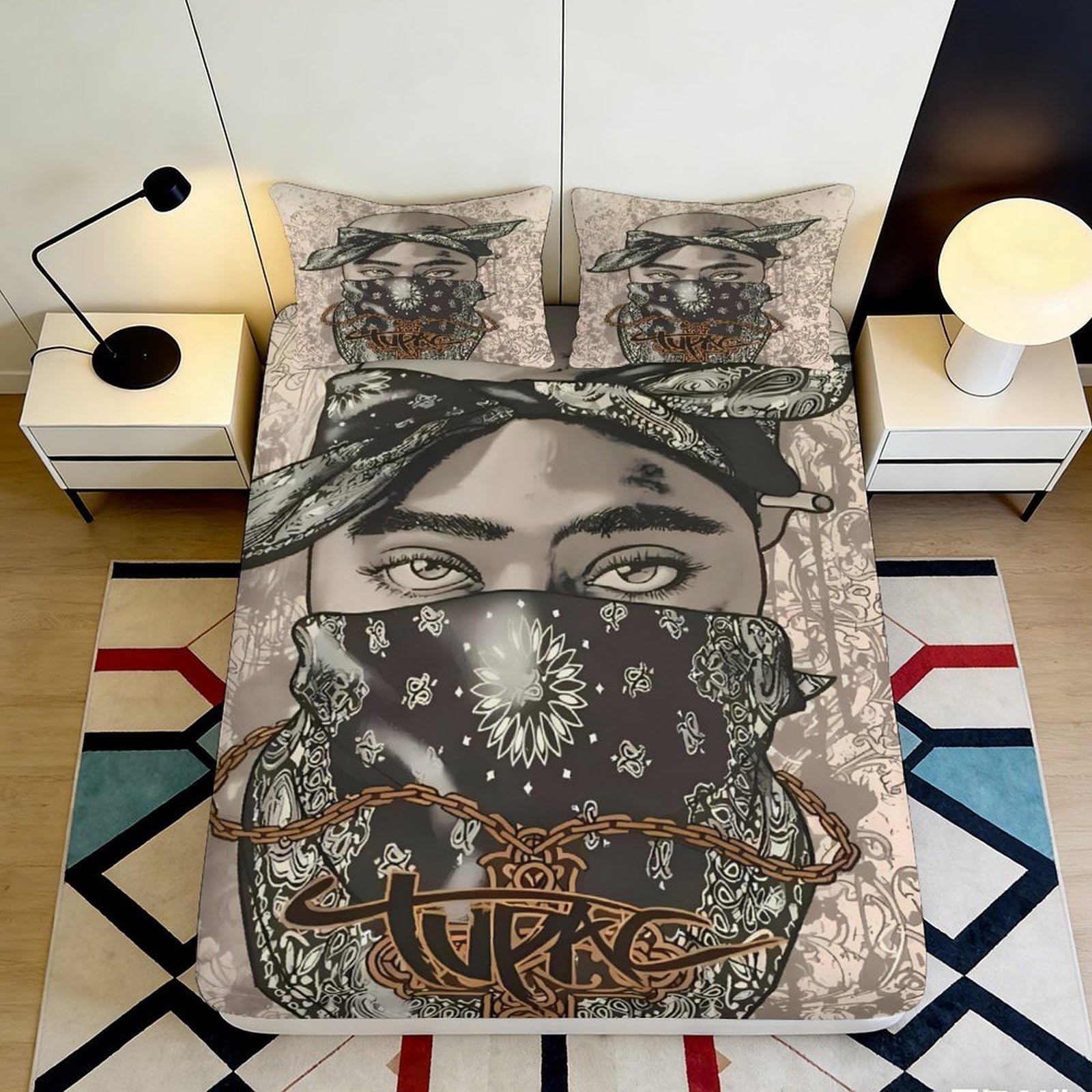 3D Printed Urban Bandana Fitted Sheet Microfiber Durable Modern Graffiti Mattress Cover for Bedroom Dormitory Guest Room Protection and Decoration 120x200x25cm