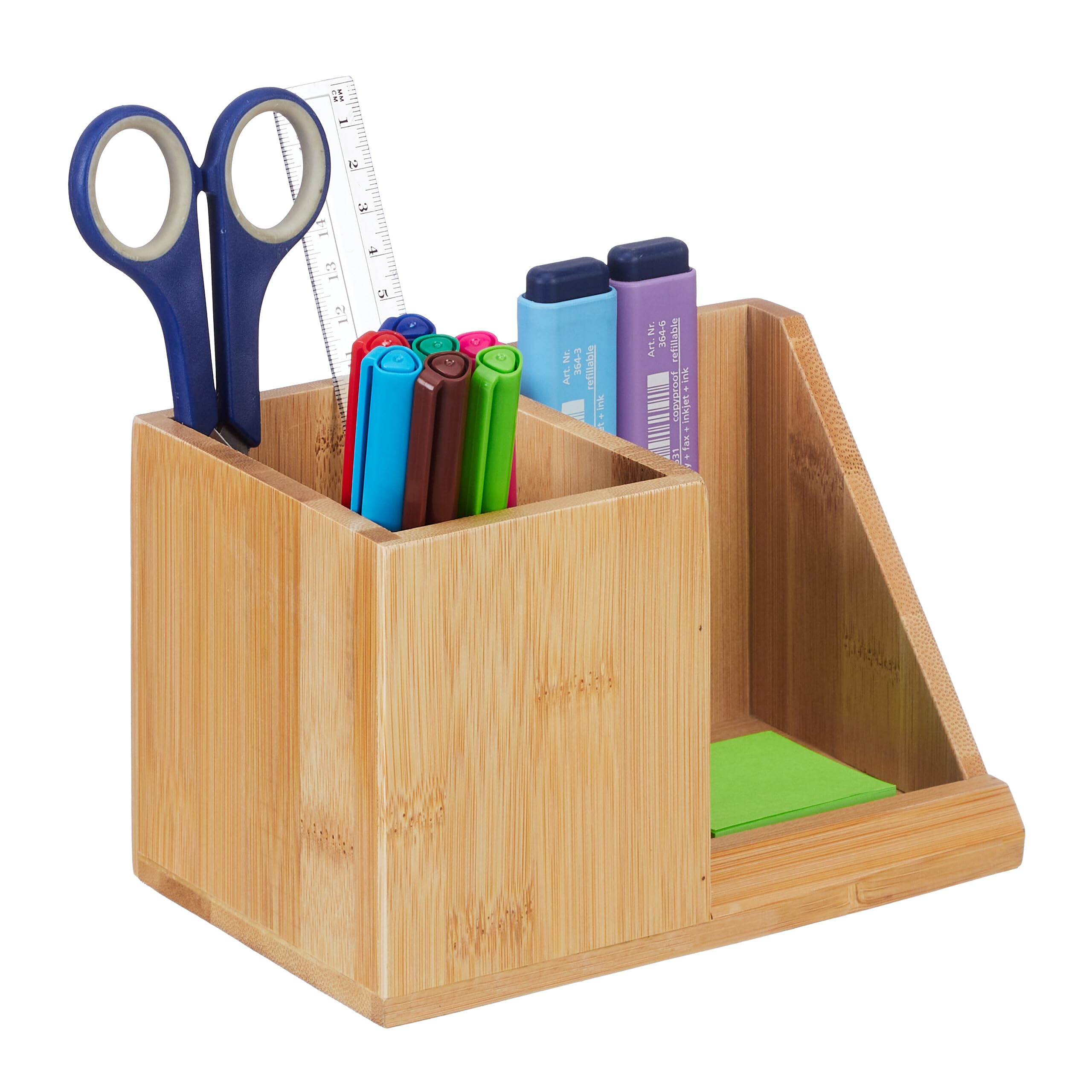 Relaxdays Desk Organiser, Bamboo, 2 Sections, Office Supplies & Cosmetics, Pencil Box, 10.5 x 17.5 x 10.5 cm, Natural