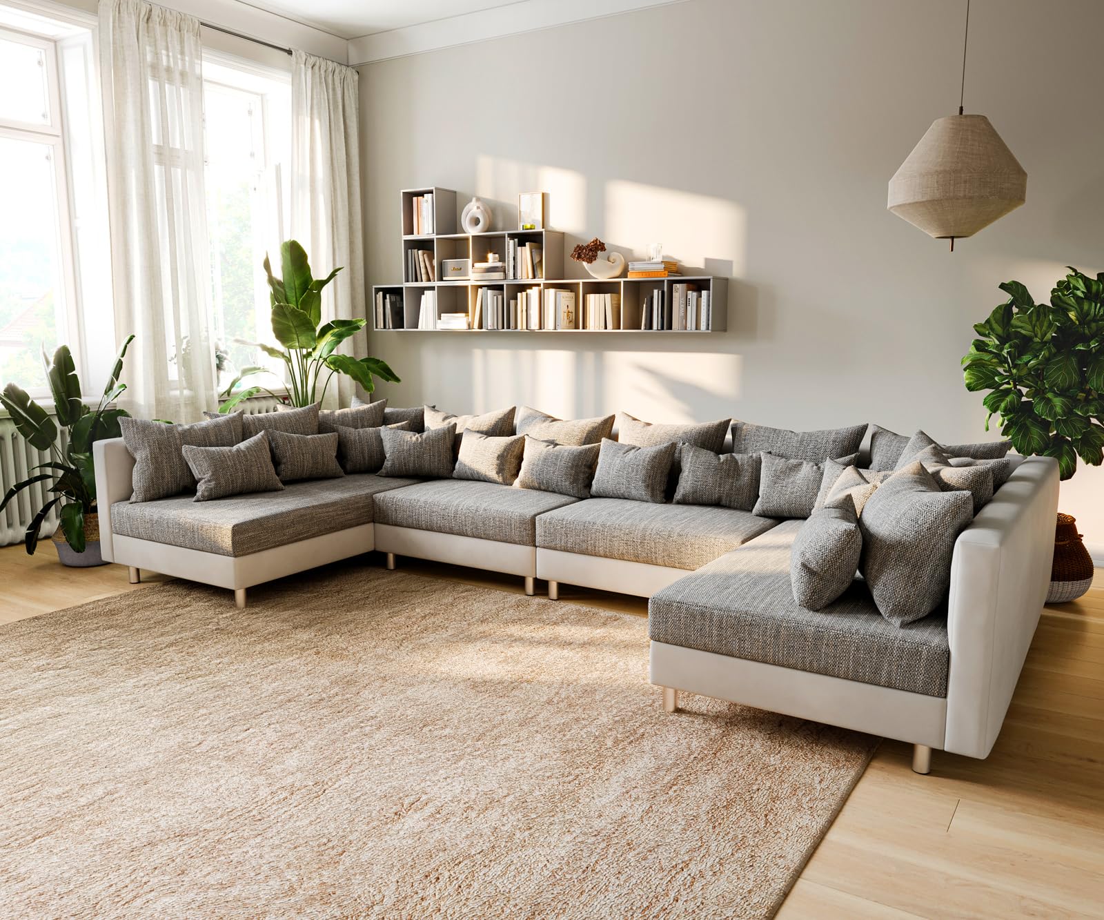 DELIFE Couch Clovis XL Weiss Hellgrau Wohnlandschaft Modulsofa Küche, Haushalt & Wohnen