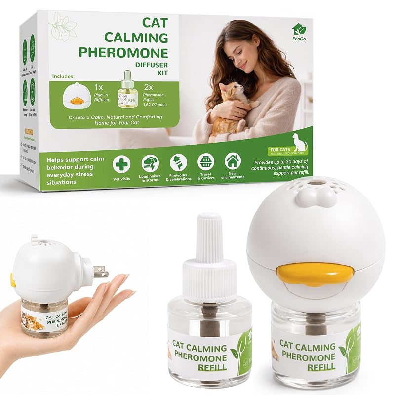 Difusor de feromônios para gatos EcoGo com refis para uso contínuo, Kit com 1 difusor + 2 refis