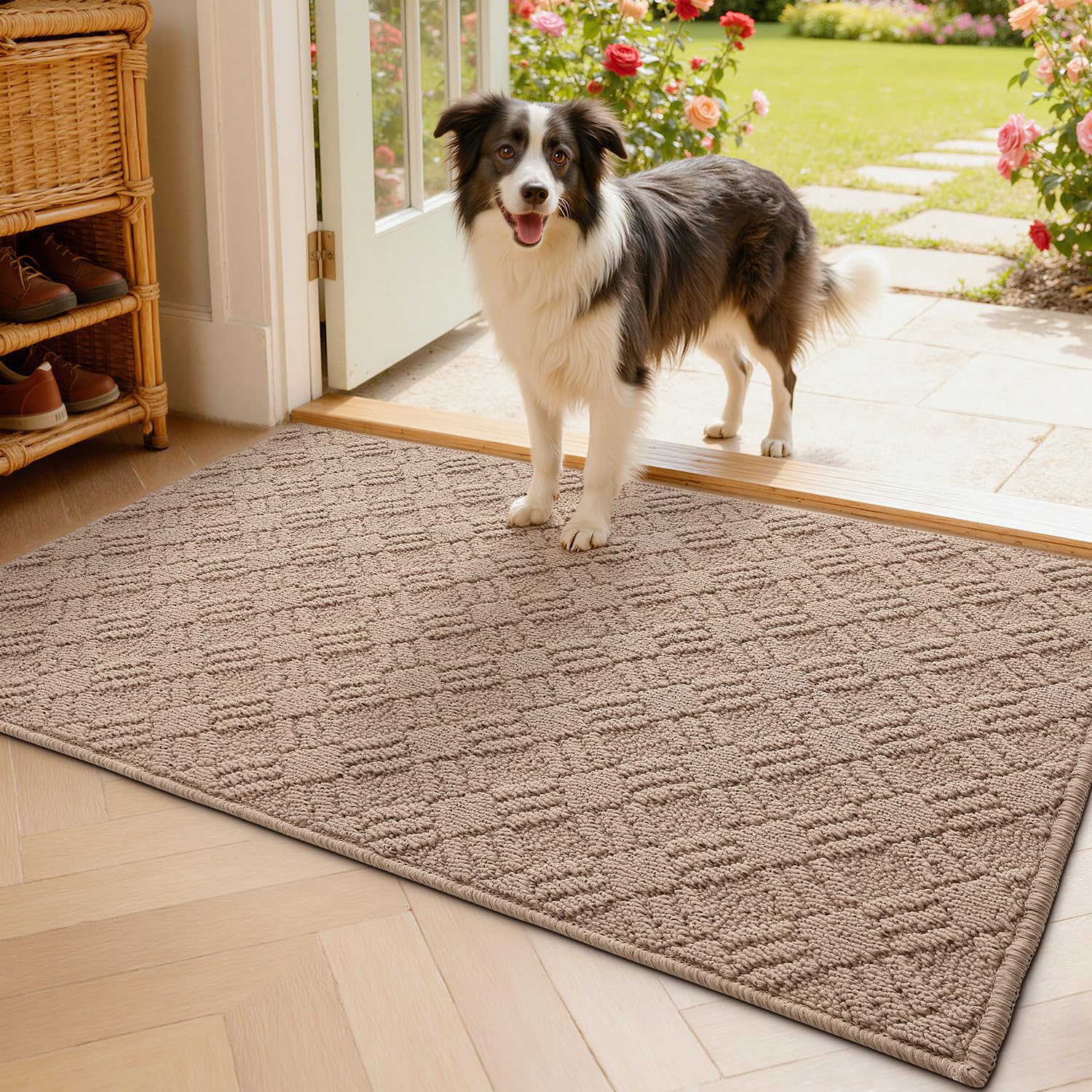 LUMI Indoor Door Mat, Absorbent Non-Slip Thin Doormat, Washable Door Mats, Woven Pattern Inside Floor Mat, Ideal for Entryway, Front Door, Home Decor,