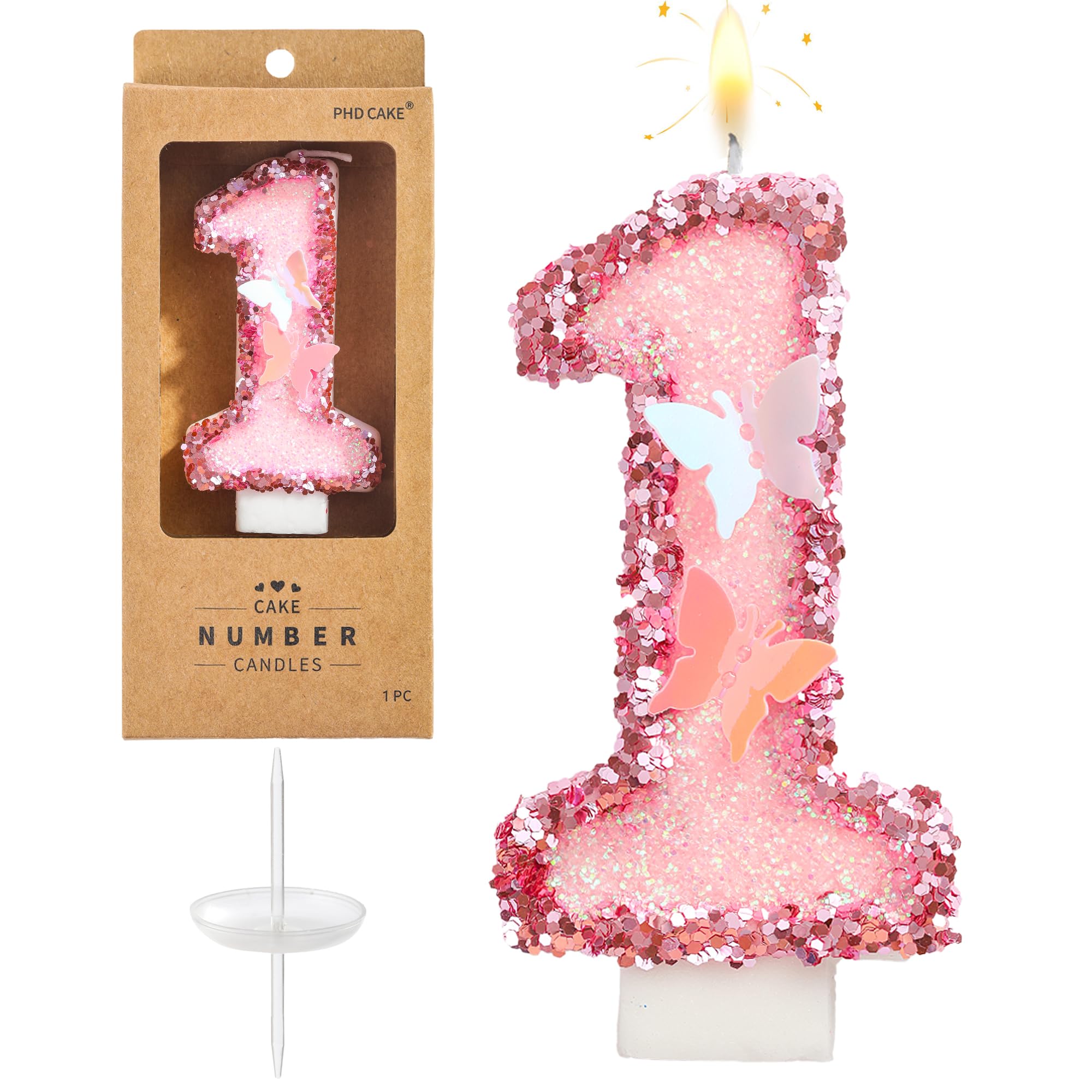 PHD CAKE Number 1 Pink Butterfly Birthday Candles, Butterfly Themed Number Candles, Cake Number Candles, Party Celebration