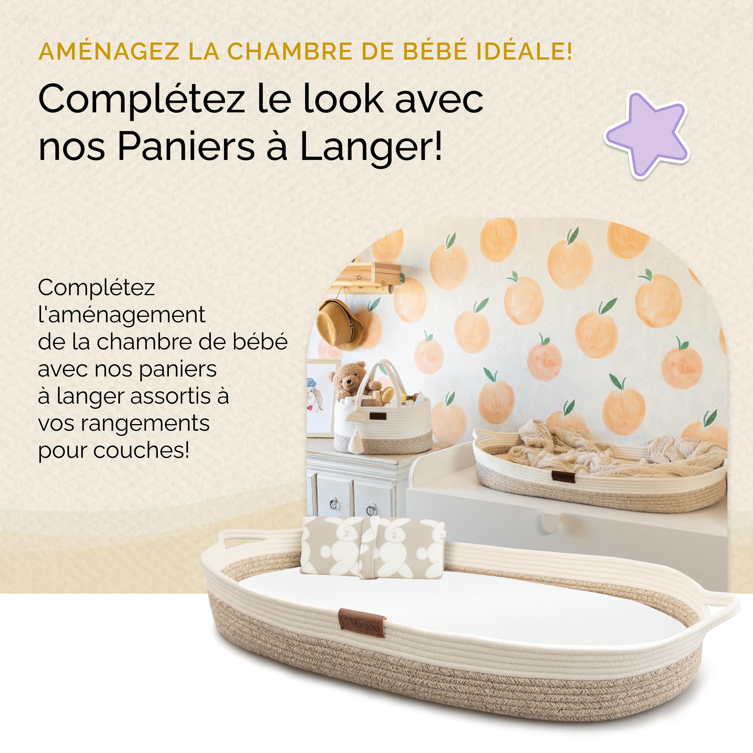 Yunioo Organisateur de panier à couches pour Bébé│Organisateur de table à langer pour chambre d'enfant│Sac à langer│Panier de rangement pour couches│Organisateur de jouets│Panier à langer