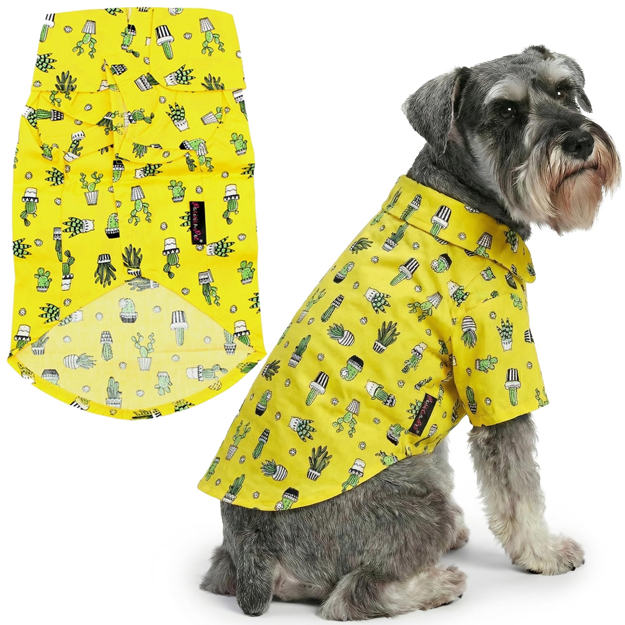 Parisian Pet Cactus Dog Shirt - Cotton Clothes for Large Dogs - Stylish Tropical Yellow Dog Outfit - Lightweight and Soft Puppy Clothes - Trendy Tshirts for Dogs - Comfortable Summer Camp Pet Apparel