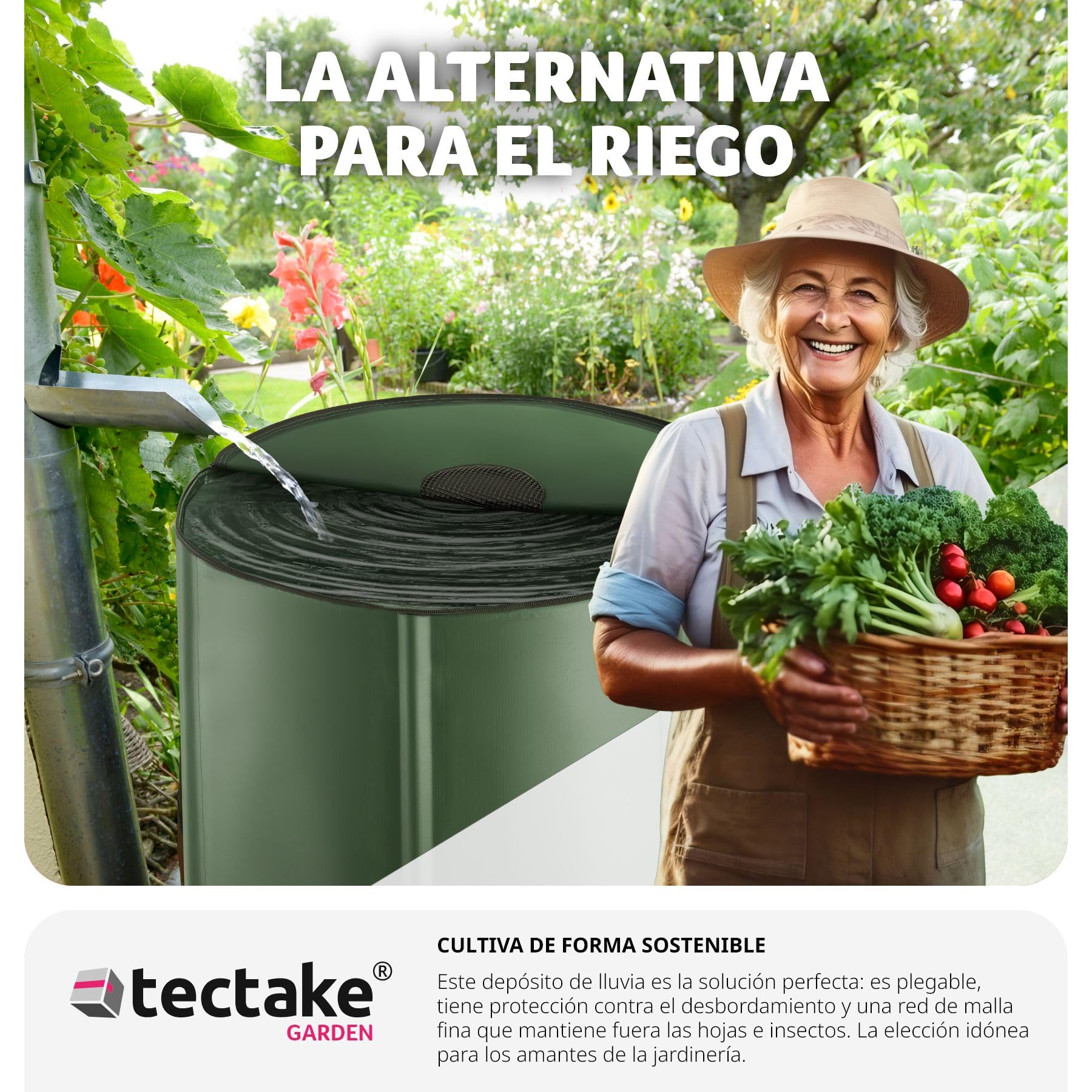 tectake® Deposito Agua Lluvia Plegable, Bidón con Grifo, Bolsa Agua Resistente Intemperie, Accesorios Camping, Garrafa Agua, Supervivencia, Fácil Montaje, Recolección Agua Lluvia - 380 litros