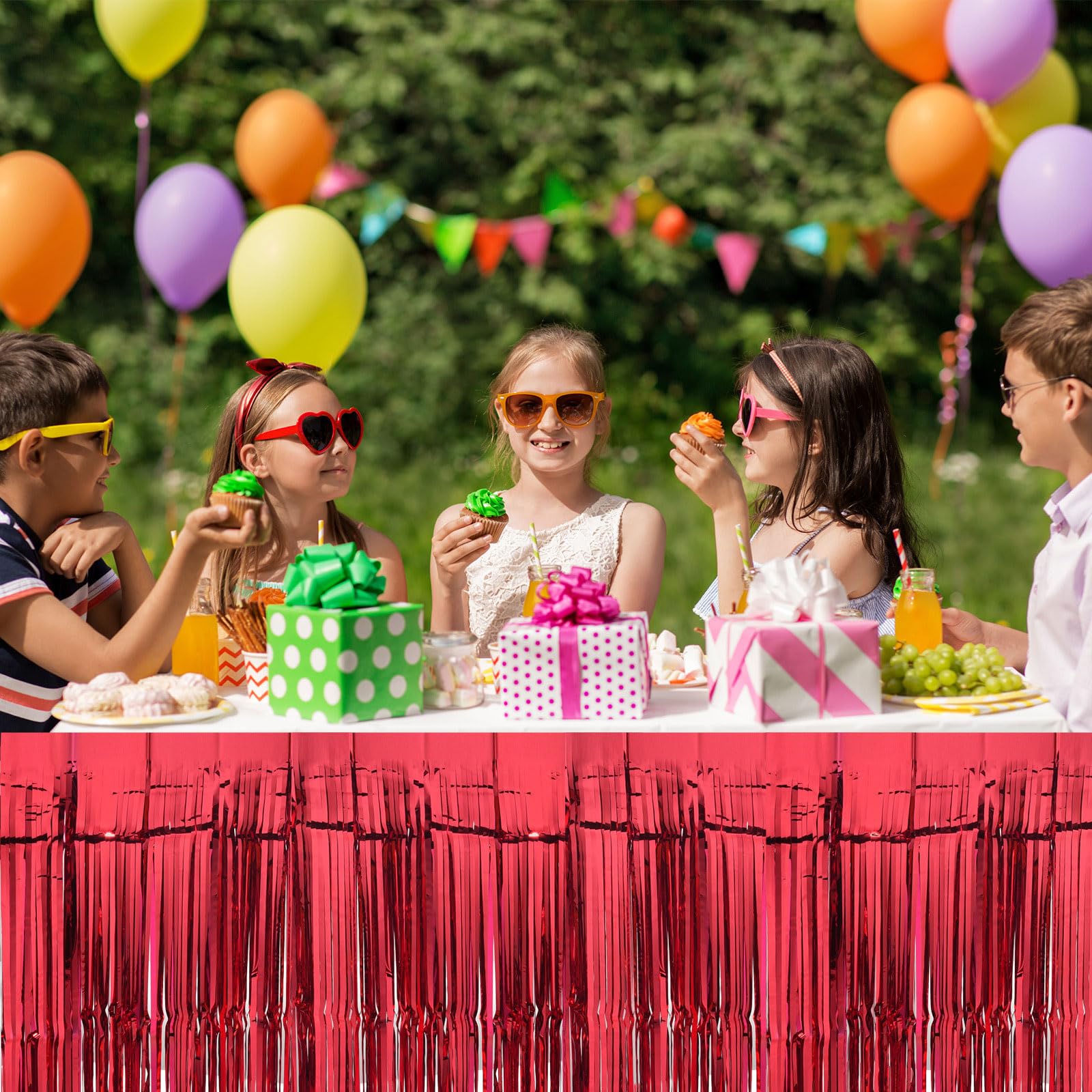 QUARKZMAN 4 Pz 29x108 Pollici Gonne Tavolo Orpelli Frange Lamina Nera Frangia Tinsel per Tavoli Rettangolari Tende Sfondo Orpelli per Decorazione Nozze, Feste Compleanno