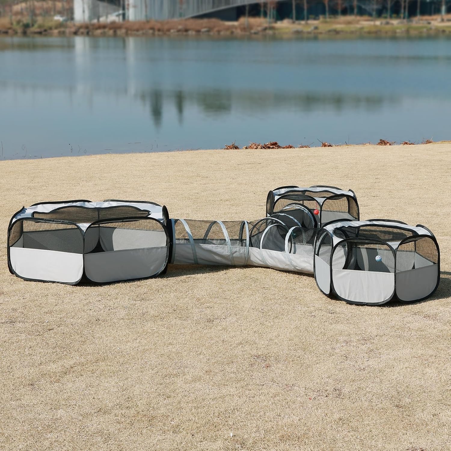 Outdoor Cat Enclosure - 4-in-1 Playground for Cat Run,Foldable Cat Tubes Tent Toys for Kitten, Puppy, Kitten, Rabbit(3 Cube + 3-Way Tunnel)