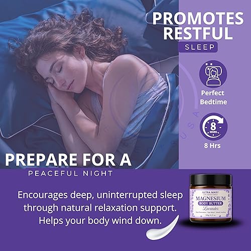 Miniatura 5 de Mantequilla corporal de magnesio, 4.23 onzas, crema de lavanda nocturna, loción natural y vegana con manteca de karité, aceite de jojoba, extracto