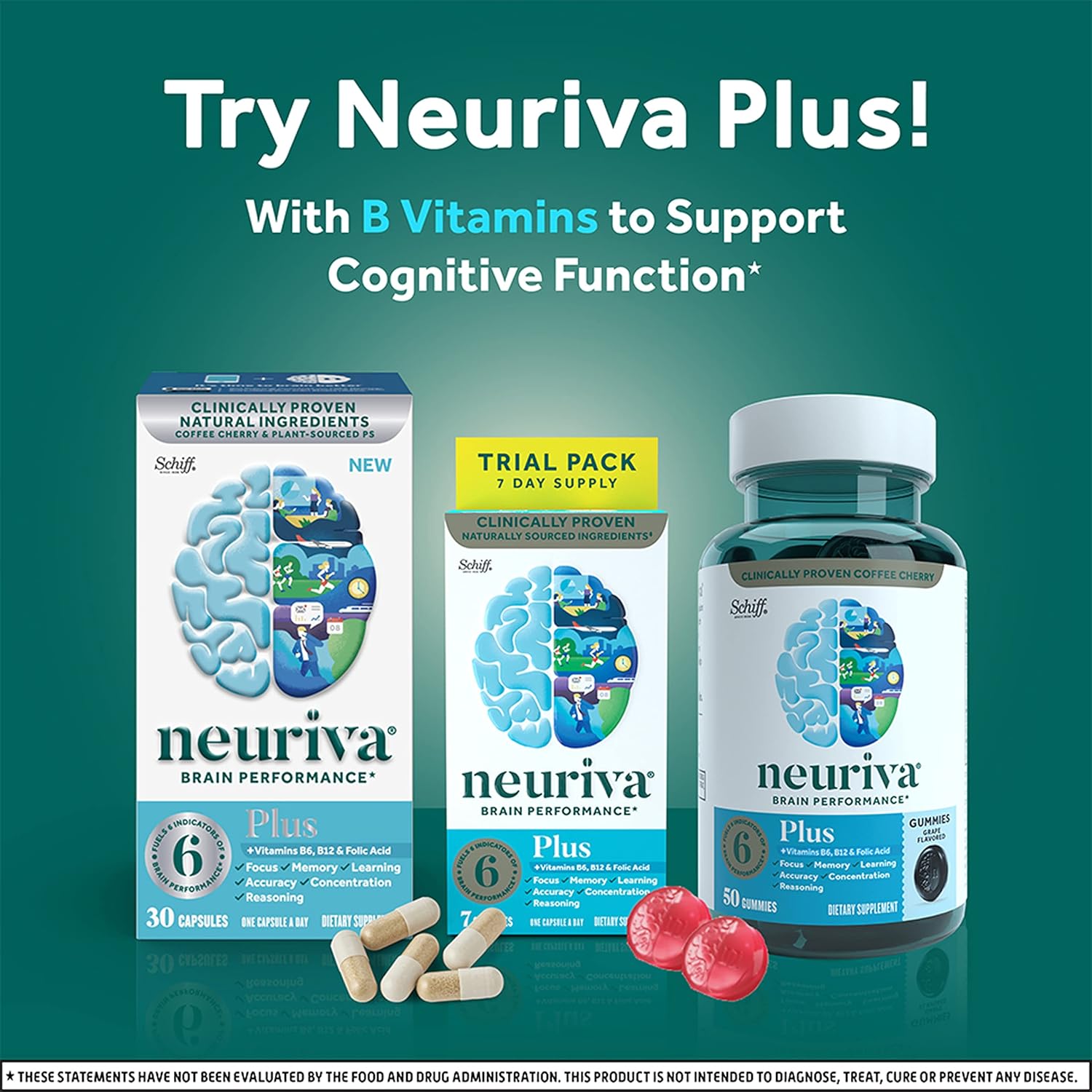 NEURIVA Nootropic Brain Support Supplement, Original Capsules in a Bottle, Phosphatidylserine, Gluten Free, Decaffeinated, Focus, Memory, Learning, Accuracy & Concentration, White, 28 Count : Health & Household