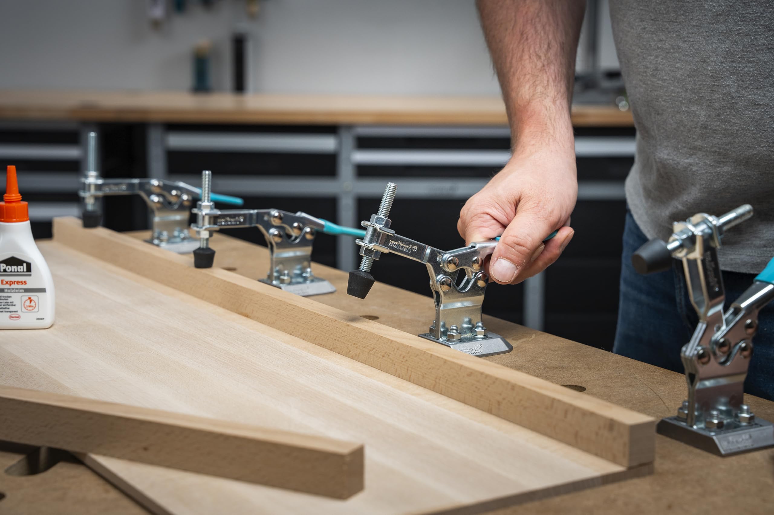 wolfcraft 6893000 - Sauterelle de serrage rapide et mobile - Pour une fixation sûre et rapide de pièces, idéale pour les travaux en série