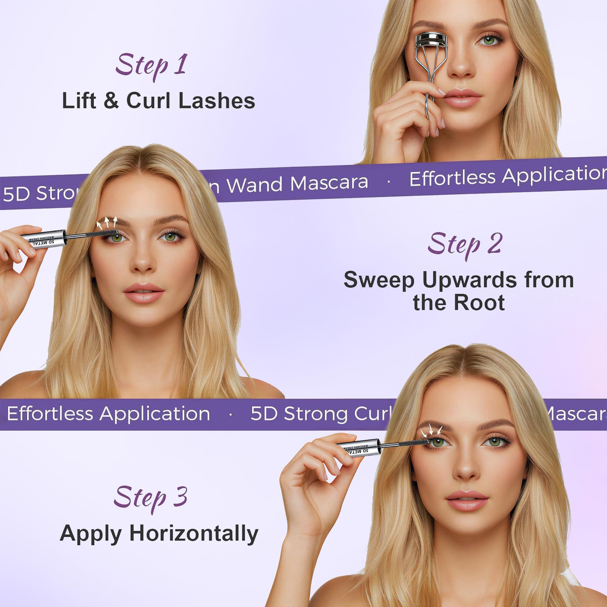 Iron Wand Mascara, 5D Curling Eyelash Iron Mascara with Washable Metal Wands, Waterproof Mascaras Black Volume and Length, Long-lasting Smudge Proof Mascaras for Lengthening Volumizing Eyelashes (1) — view 5
