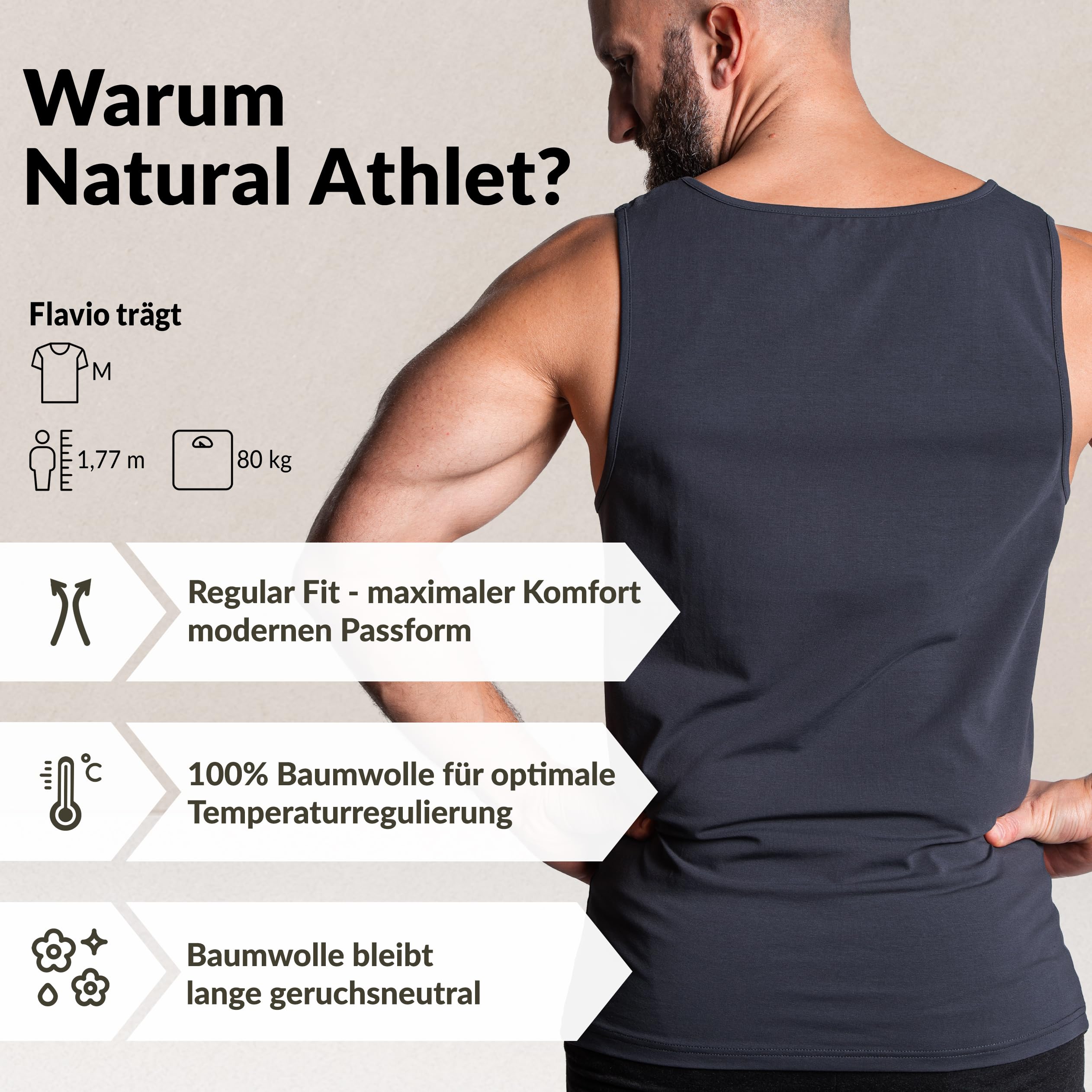Natural Athlet Herren Muskelshirt I Männer Tanktop aus Baumwolle I Tank Top ideal für Sport, Fitness, Gym und Bodybuilding