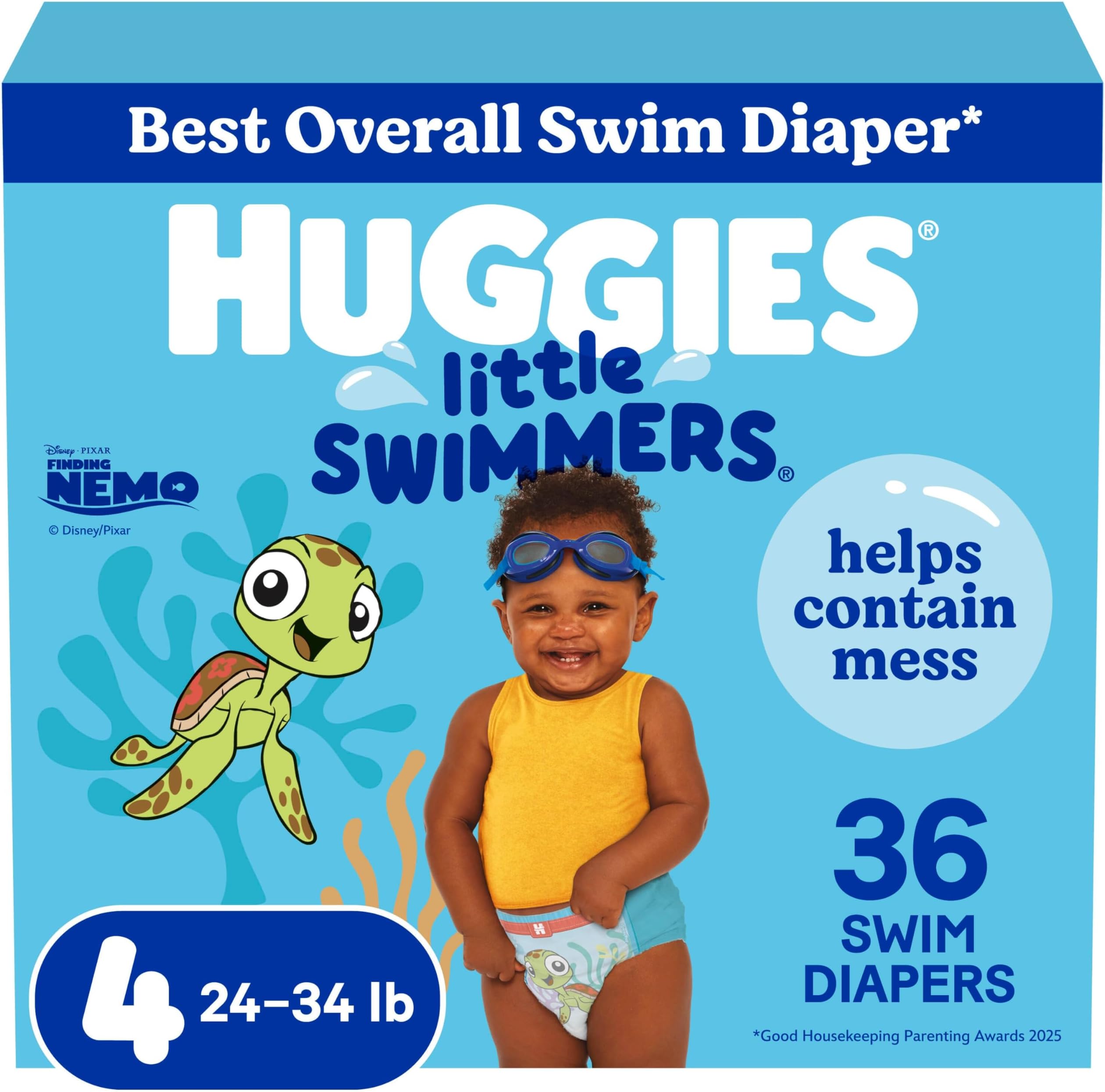 Huggies Little Swimmers Disposable Swim Diapers, Size 4 (24-34 lbs), 36 Ct (2 Packs of 18), Packaging May Vary