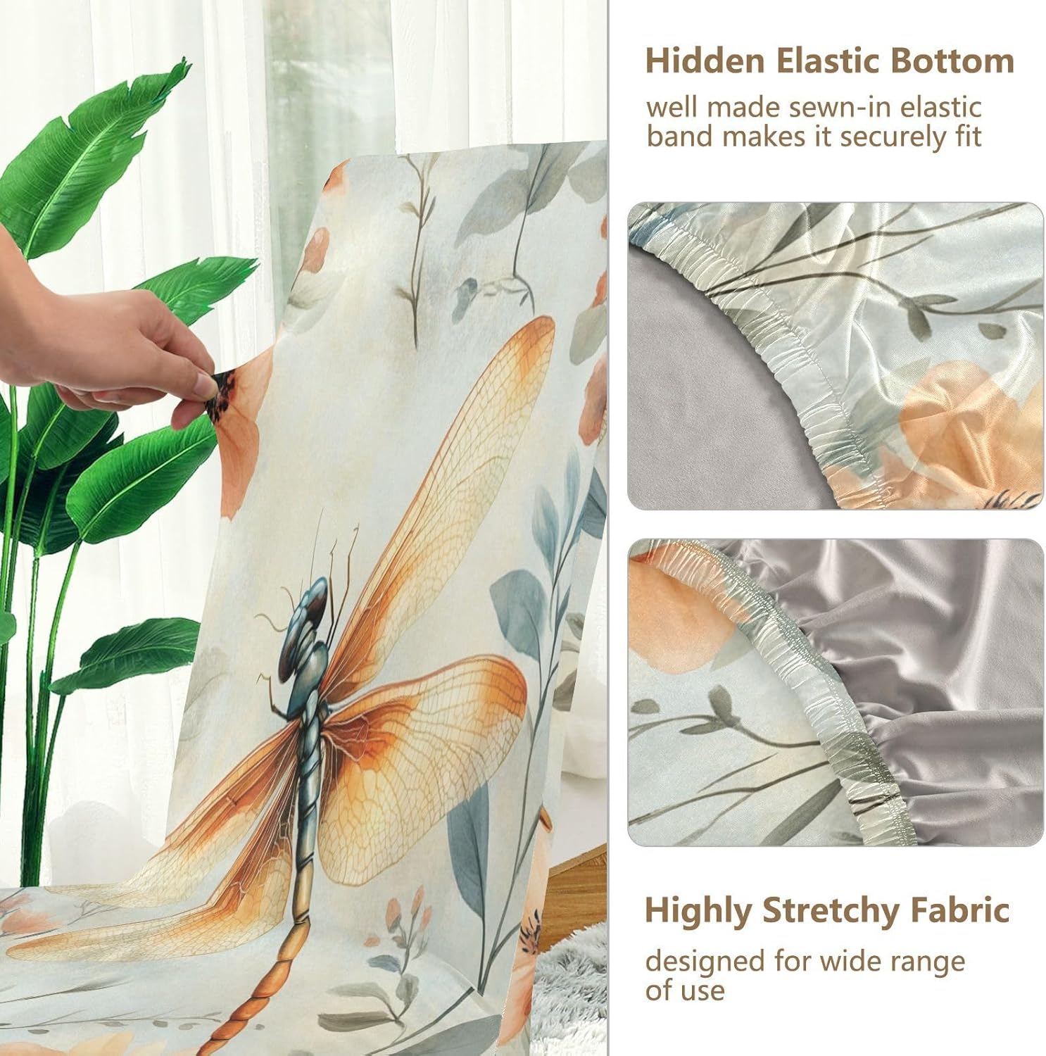 ALAZA Chair Covers for Dining Room, Watercolr Dragonfly and Floral Stretch Chair Cover Sets Chair Protector Removable Washable for Ktichen Restaurant Hotel