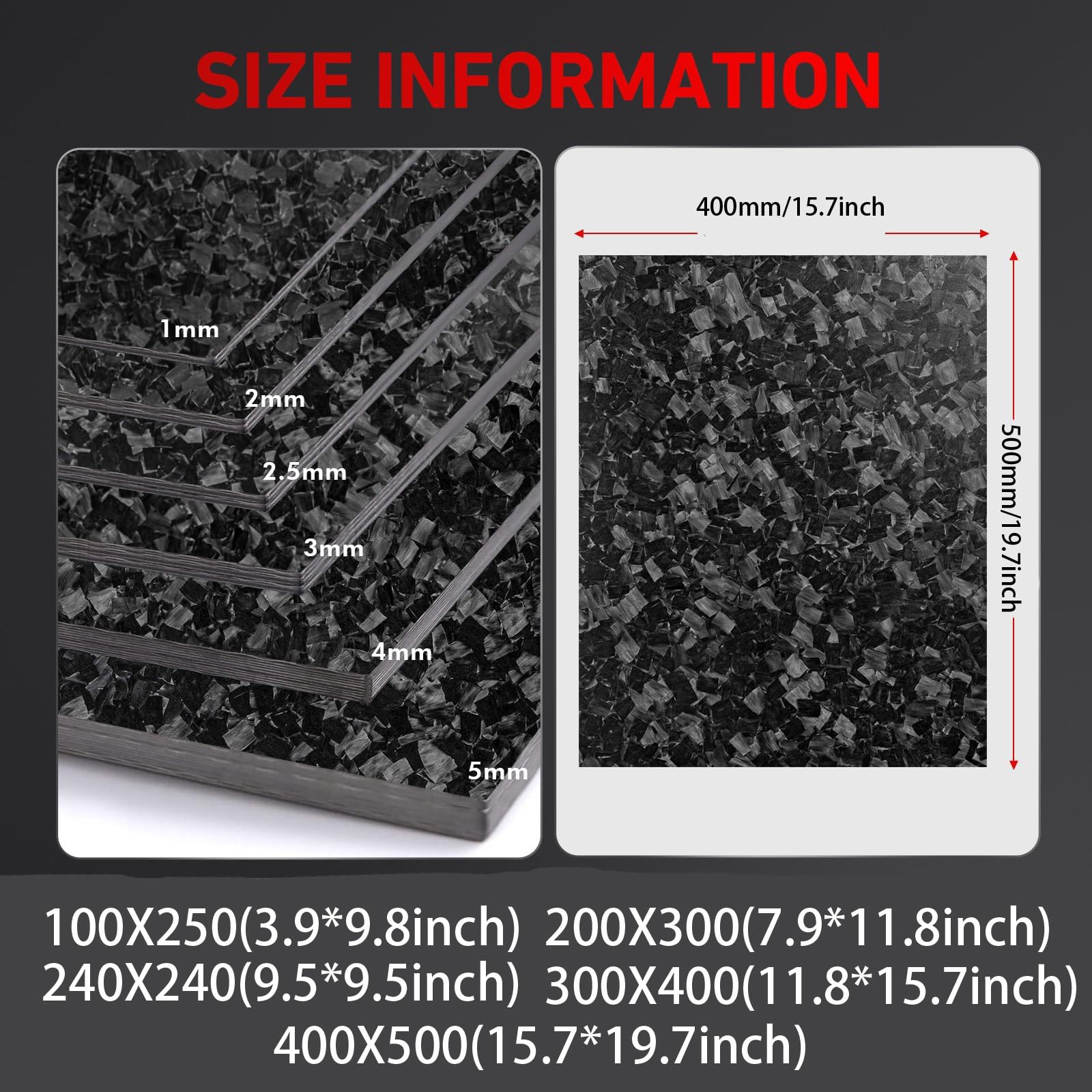 LingXuanGe Forged Carbon Fiber Sheet,Forged Carbon Composite Laminate Plate,Thickness 1mm, 2mm, 3mm, 4mm,5mm,100% Real Carbon Fiber Board Chopped Carbon Fiber Plate(400X500X1.0MM)