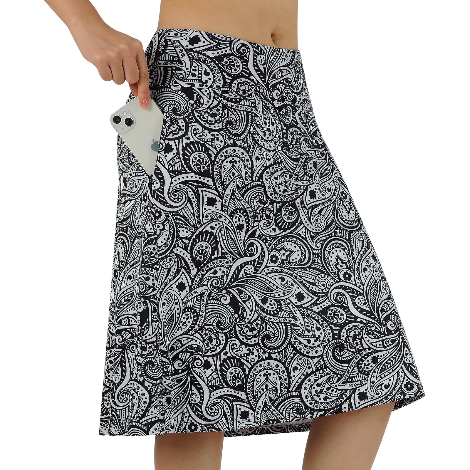 Jupe mi-longue pour femme avec poches, jupe midi avec short intégré, jupe de golf, de tennis pour un style décontracté