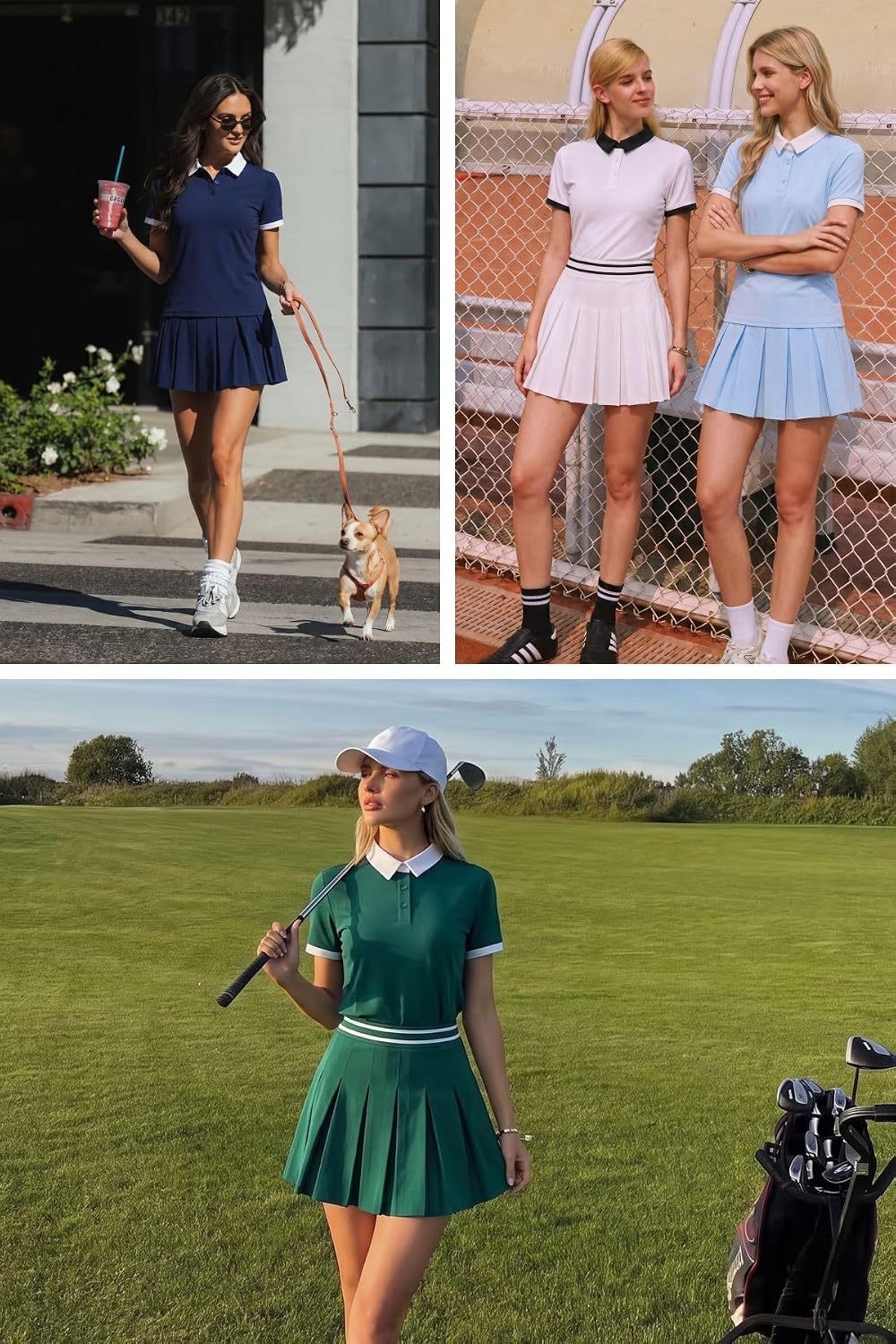 AFZ Women 2 Piece Athleisure Tennis Skirt Set Pickleball Outfits Polo Golf Athletic Dress