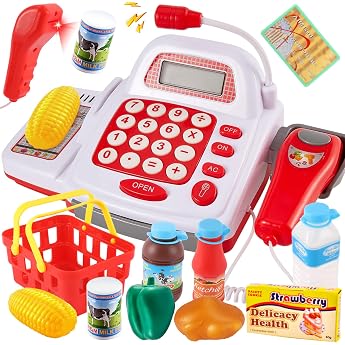 TOEY PLAY Kasse Kaufladen Kinder Kinderkasse mit Scanner und Sound Kasse Spielzeug Kaufladen Zubeh r Spielkasse Kinder Geschenk f r M dchen Jungen ab 3 4 5 Jahre