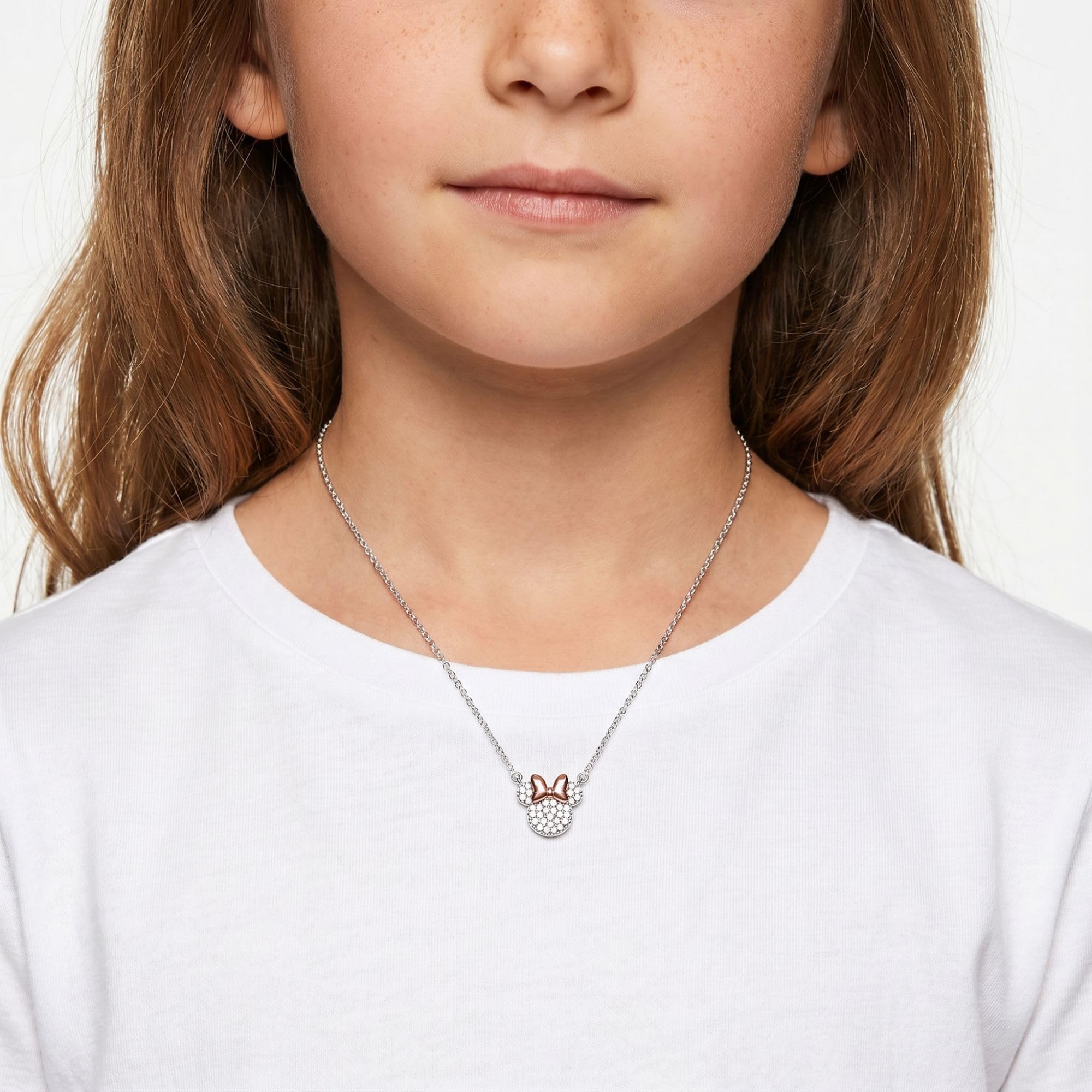 Disney Set Collana e Orecchini Minnie Mouse, in Ottone con Zirconi Bianchi, per Donna, Pronto da Regalare, Gioielli Ufficiali