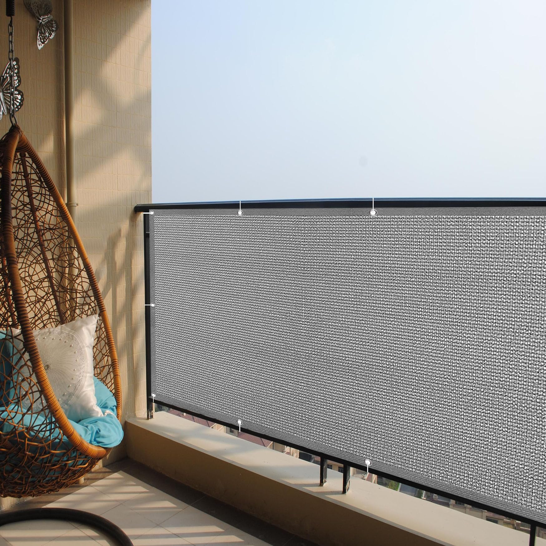 Brise Vue Balcon 90 x 140 cm Antidéchirure, Vent, Couverture de Confidentialité Cache Vue Balcon Occultant avec Trous et Serre Câbles pour Jardin et Lieu de Fête Piscine, Gris