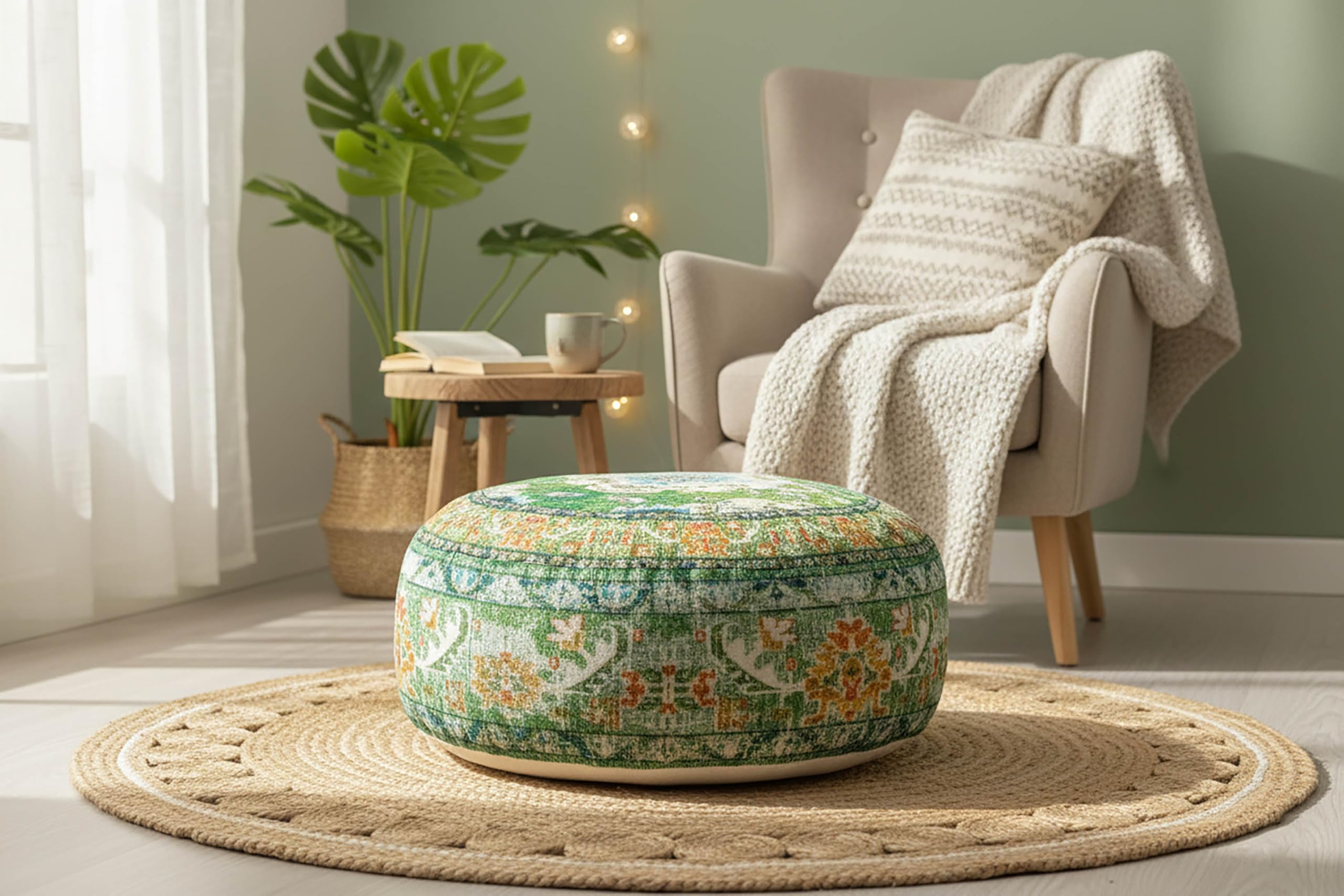 Mandala Life ART Bohémien Yoga Décor Housse de Coussin de Sol - 60x20 cm - Taie d'oreiller Tapis de Méditation Ronde - Décoratif Pouf Tapis en Coton imprimé