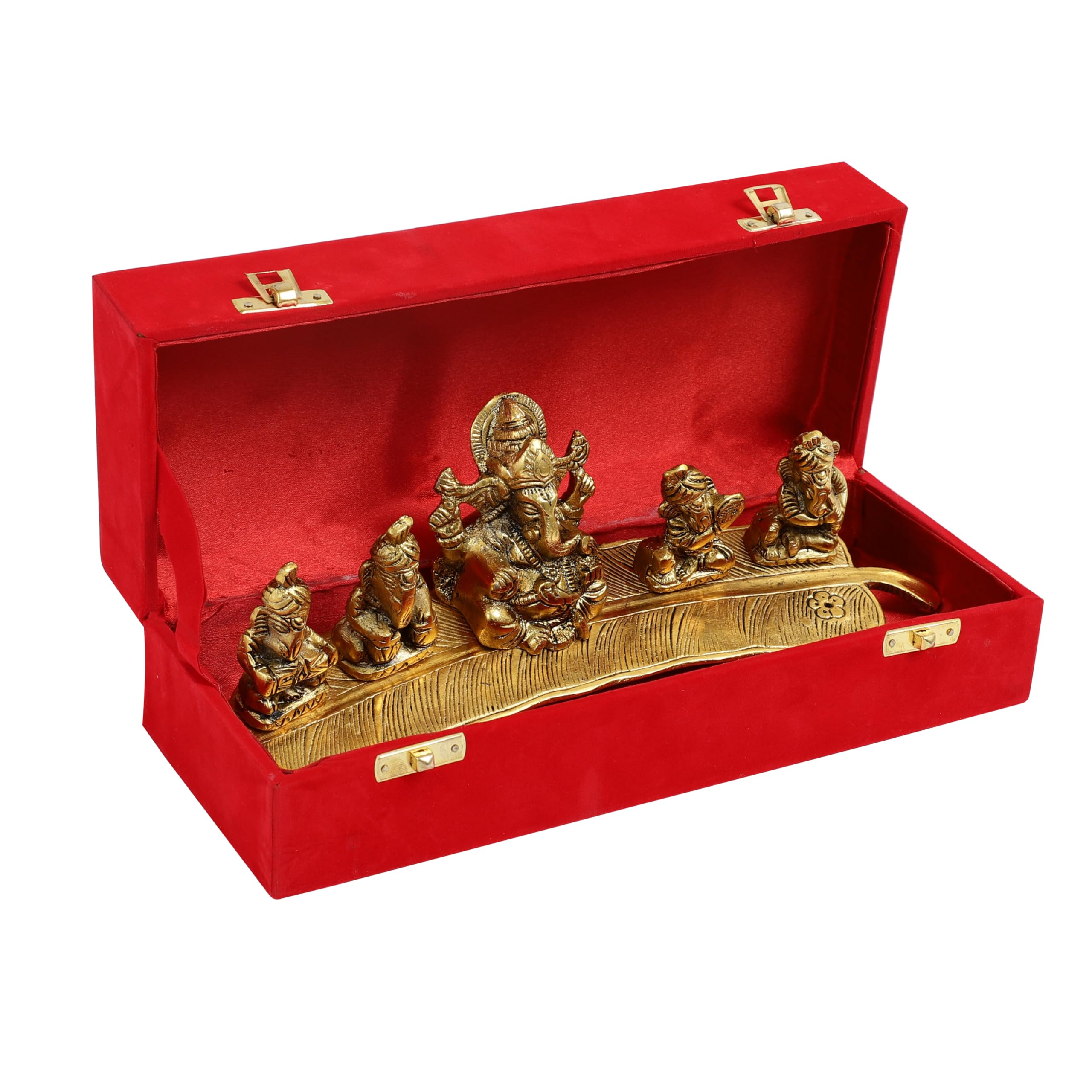 PURESTORY Idolo Ganesh per la casa con scatola regalo in velluto rosso | Idolo di Ganesha per la decorazione della casa | Idolo di Ganesh con flauto | Decorazione per la casa, sala Pooja, tavolo da