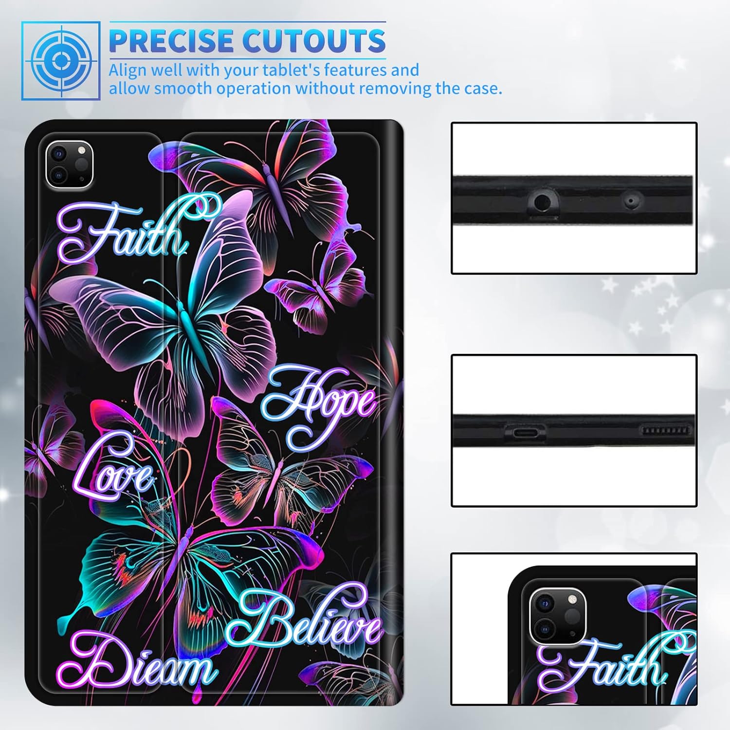 Case for iPad Pro 12.9 6th/5th/4th/3rd Generation 2022/2021/2020/2018, Lightweight TPU Shockproof with Auto Sleep/Wake Cover for 12.9 Inch iPad Pro, Pink Purple Butterfly Positive Quotes