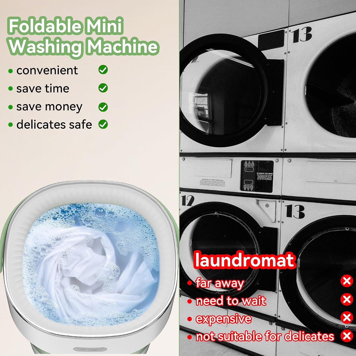 JUJOJB Portable Washing Machine, Folding 20L Mini Washer and Spin-Dryer, 3 Cleaning Modes Small Compact Laundry Machine of Underwear, Baby Clothes, for Apartments, Dormitories, RV, Travel(Green)