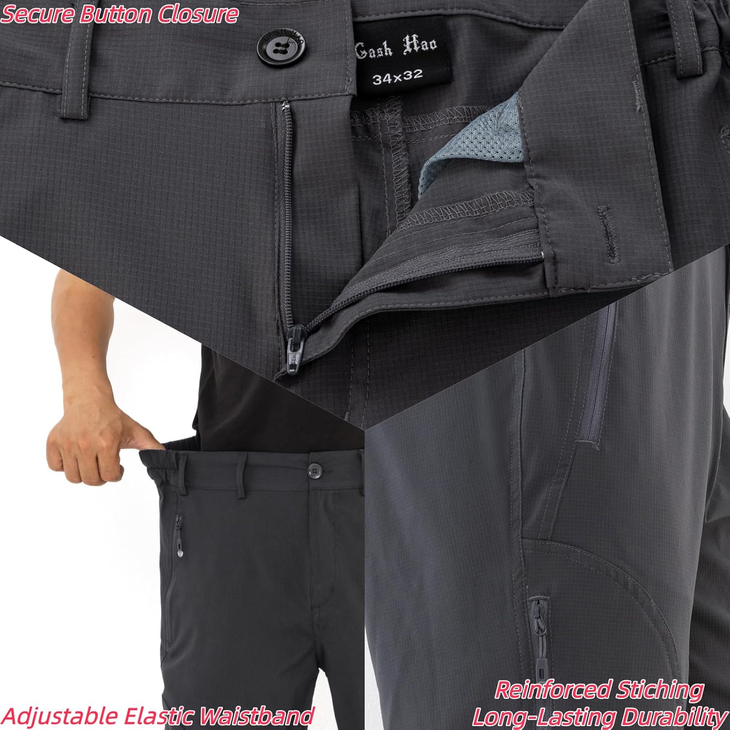Gash Hao Mens Hiking Pants Quick Dry Lightweight Waterproof Breathable Fishing Travel Pants 6 Zipper Pockets
