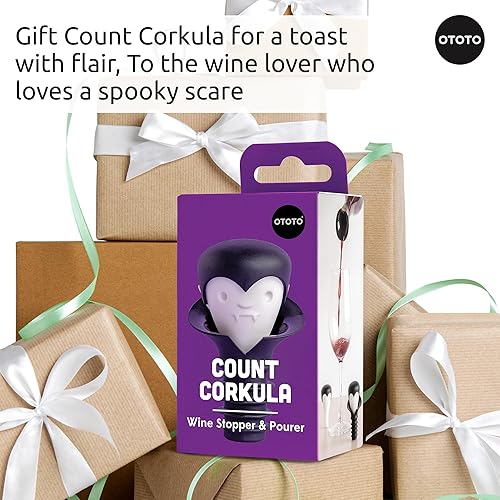Vista 8 de OTOTO Tapones y vertedor de vino Regalos de Halloween para amantes del vino, tapón de botella de vino espeluznante, accesorios góticos de vino
