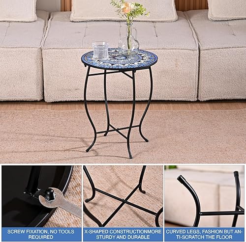 Miniatura 4 de Mesa auxiliar de metal para exteriores, soporte redondo de 14 pulgadas de diámetro para macetas, jarrón, decoración del hogar, resistente a la