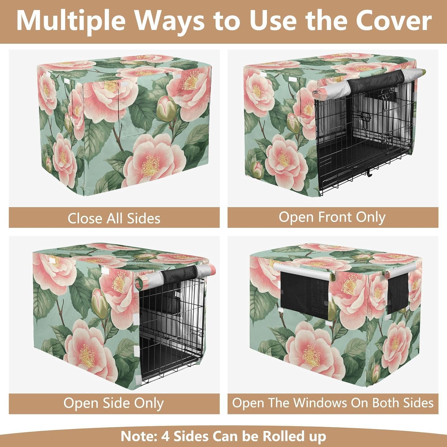 Beauty Spring Flowers Rose Dog Crate Cover Kennel Covers Roller Shades