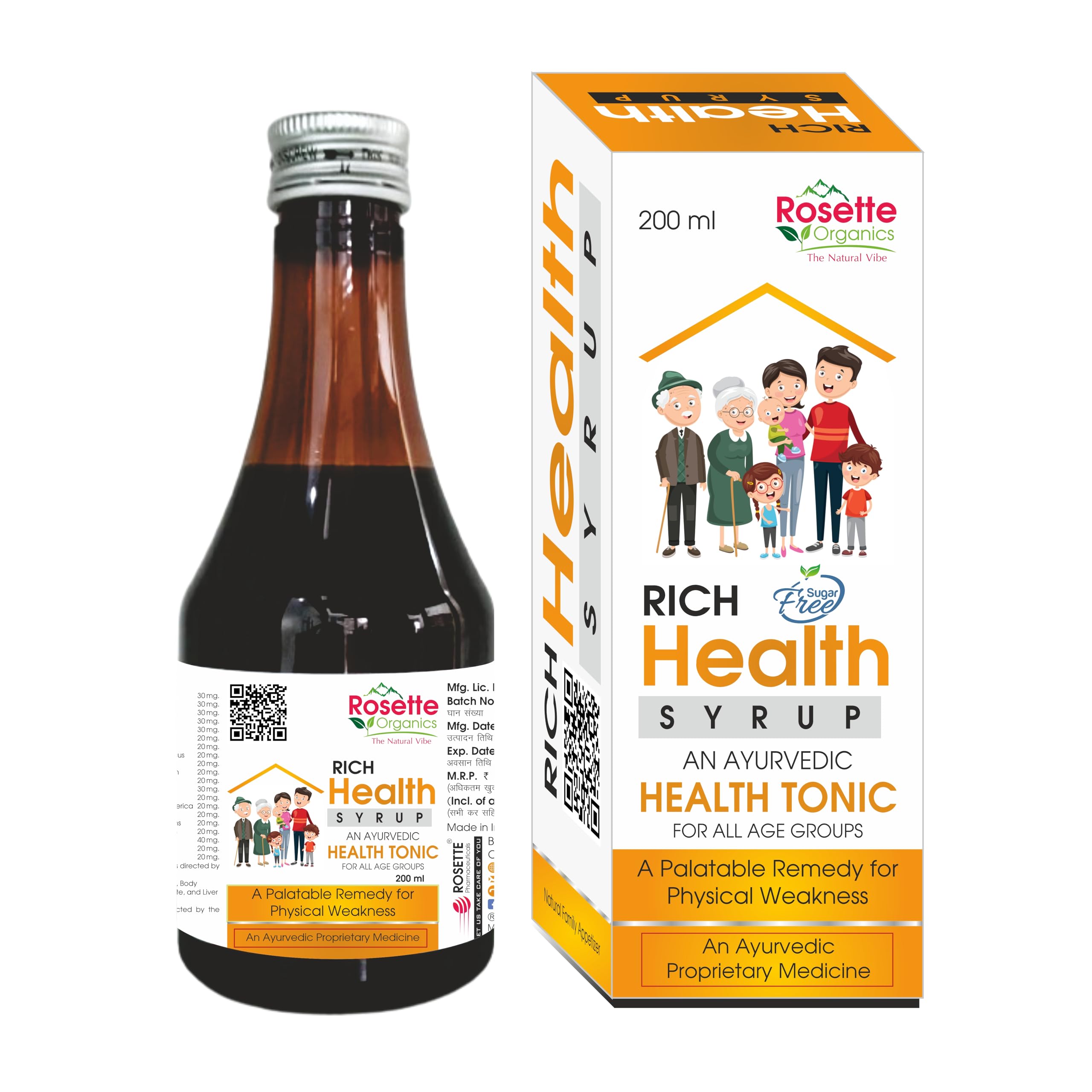 Rosette Organics Rich Health Tonic Syrup | Sugar-Free | Ayurvedic Tonic for Family Health | Immunity Booster - 200ml