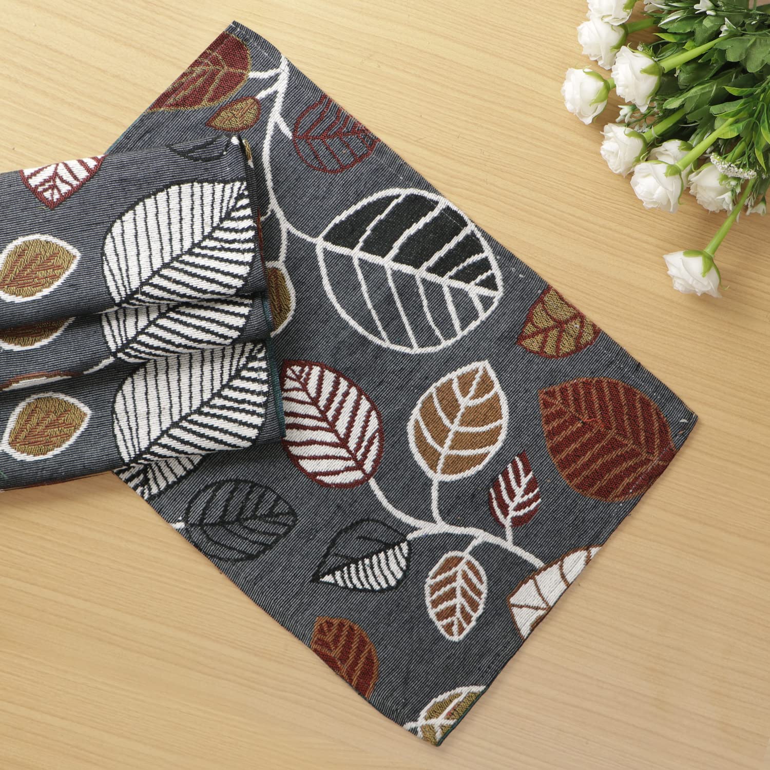 HOKIPO Cotton Jacquard Dinner Table Placemats Set of 4 (12x18 Inches) (IN-530-D5*4) Grey Leaves