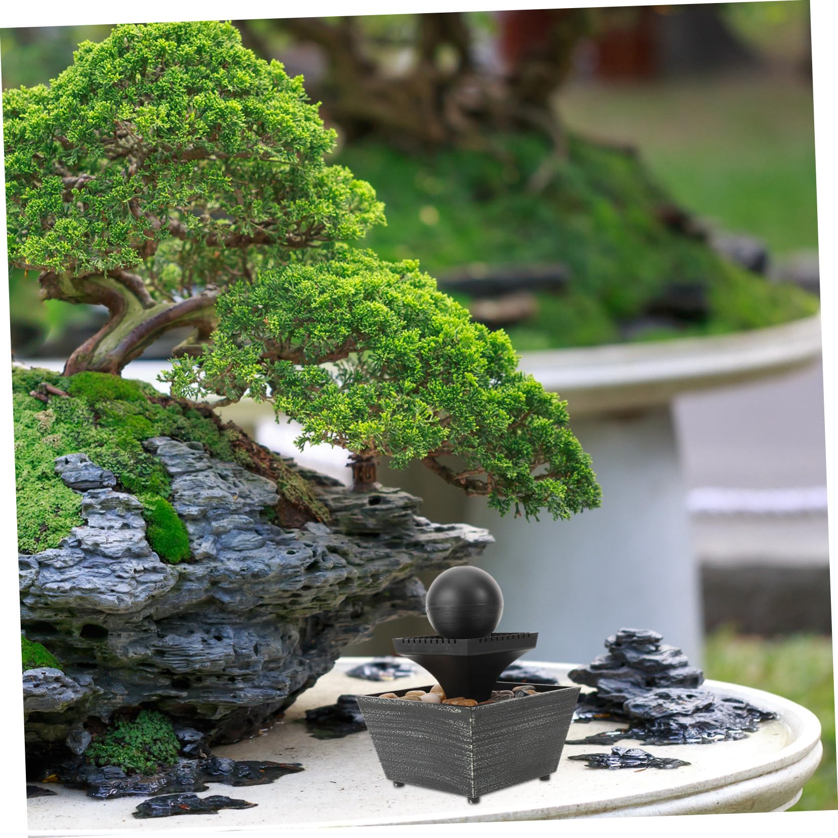 Fuente Decorativa de Agua de Mesa en Resina Negra Estilo Chino Pack de 2 Piezas Pequeña Fuente Zen para Decoración de Oficina y Hogar