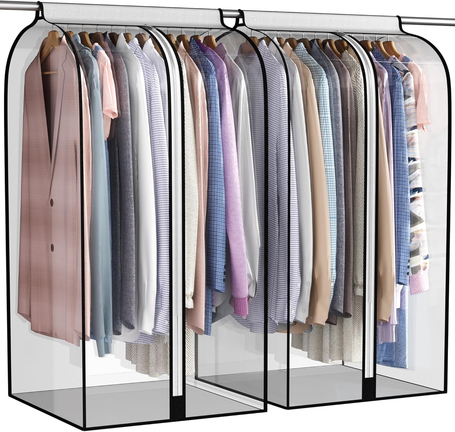 22” Gusseted Garment Bags for Hanging Clothes, All Clear Clothes Cover for Closet Storage, Wardrobe Coat Protector for Suit, Shirt Dress, Bottom Enclosed, 2 Pack, 40” Long