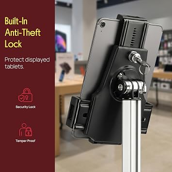 Pyle Anti-Theft Tablet Security Stand Kiosk-Heavy Duty Aluminum Metal Floor Standing Mount Tablet Case Holder Display w/Height Adjustable Pole,Fits iPad Mini 2 3 4 Air Samsung Tablets-Pyle PSPADLK60
