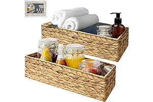 Water Hyacinth Rectangular Wicker Baskets - Space-Saving Storage Solution