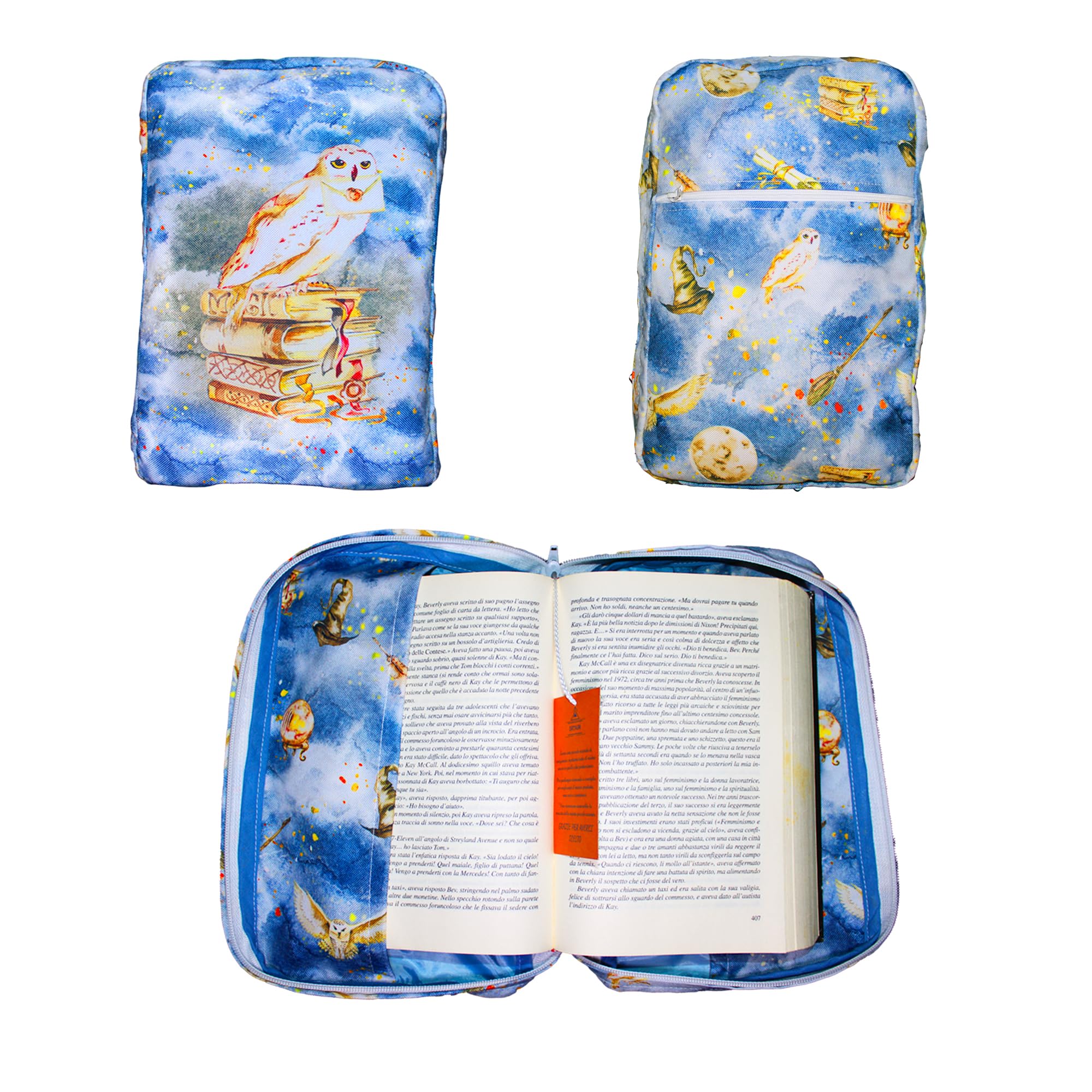 SARTORIA AGNESE Custodia Libro Artigianale con Cerniera, Porta Libro Stoffa Impermeabile, Copertina del libro 26x16, Regalo per una Lettrice